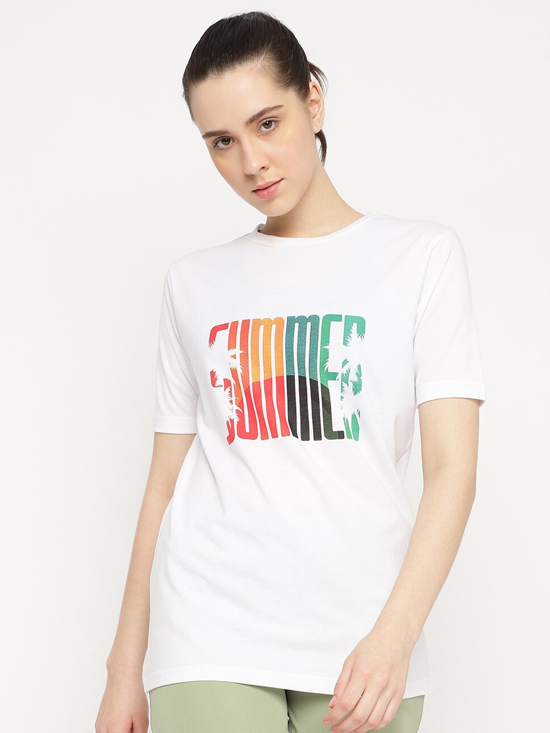 

DRYP EVOLUT Typography Printed Round Neck Short Sleeves Cotton T-shirt, White