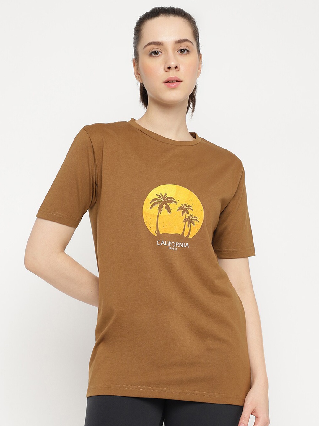 

DRYP EVOLUT Graphic Printed Round Neck Short Sleeves Cotton T-shirt, Brown