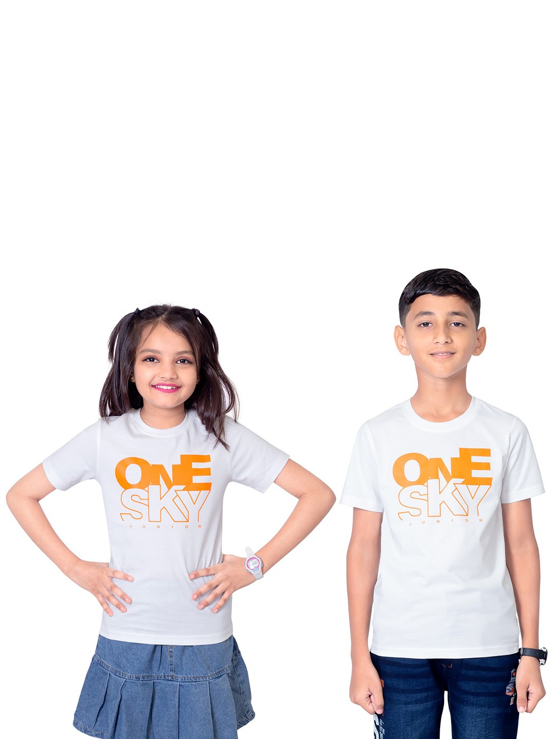 

ONE SKY Kids Typography Printed Round Neck Cotton T-shirt, White