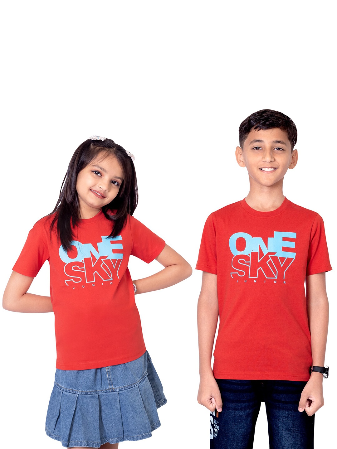ONE SKY Kids Typography Printed Round Neck Cotton T-shirt, Red