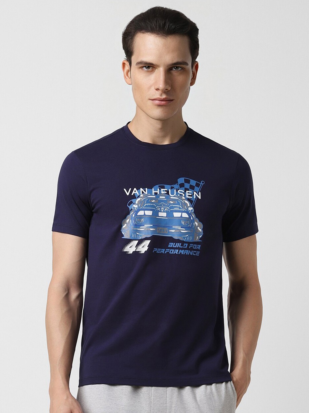 

Van Heusen Flex Typography Printed Cotton T-shirt, Navy blue