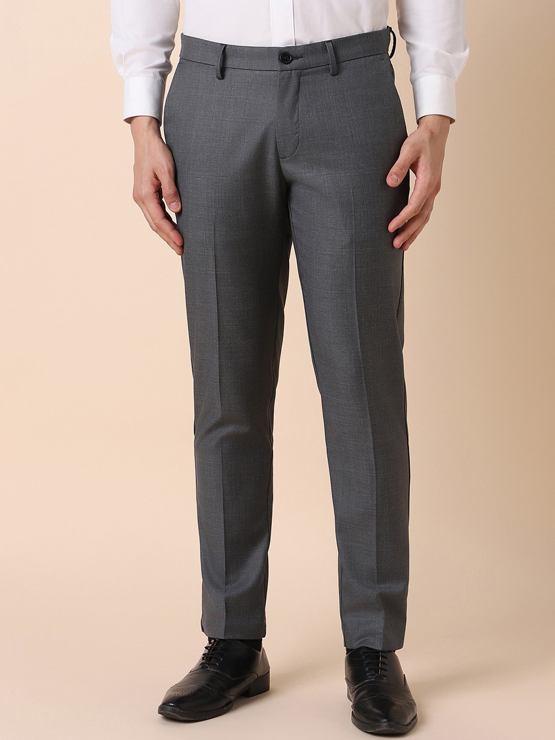 

Allen Solly Men Textured Slim Fit Formal Trousers, Grey