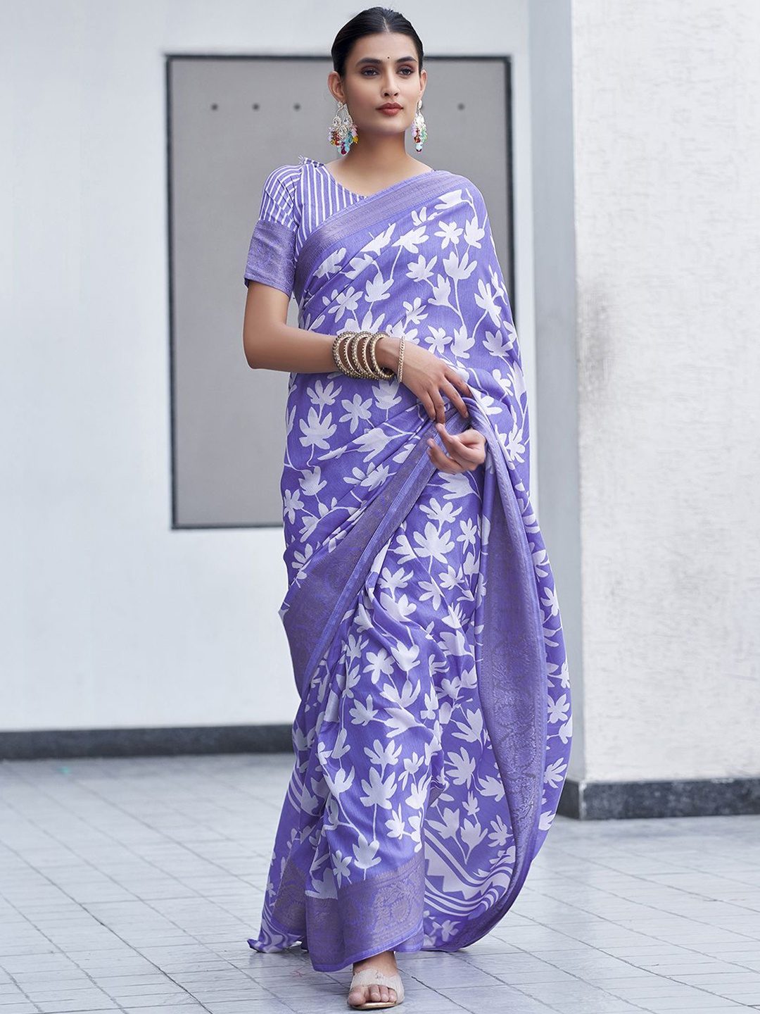 

Satrani Floral Printed Zari Sambalpuri Saree, Lavender