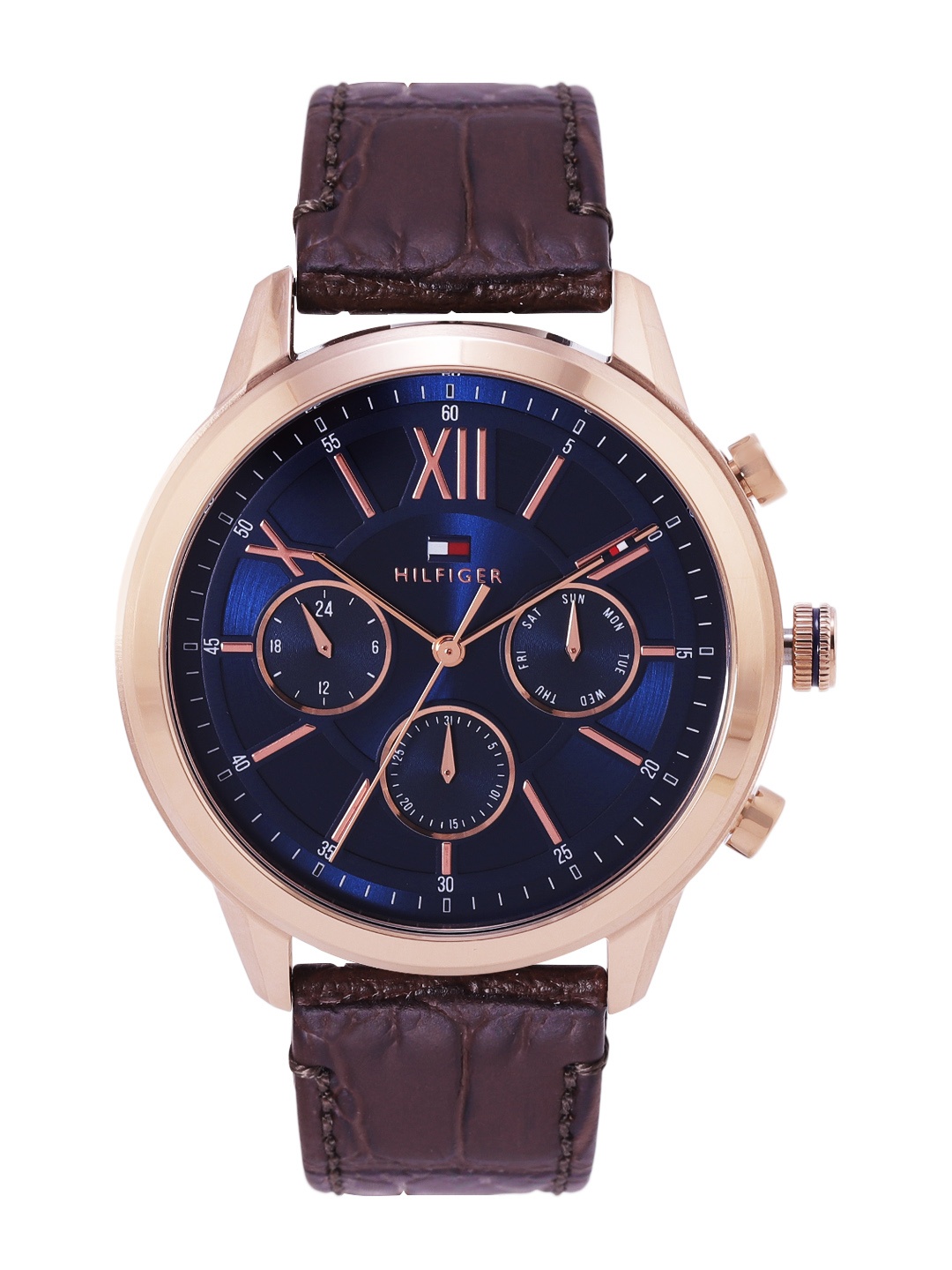 

Tommy Hilfiger Men Morrison Leather Croc Textured Straps Chronograph Watch TH1710526, Navy blue