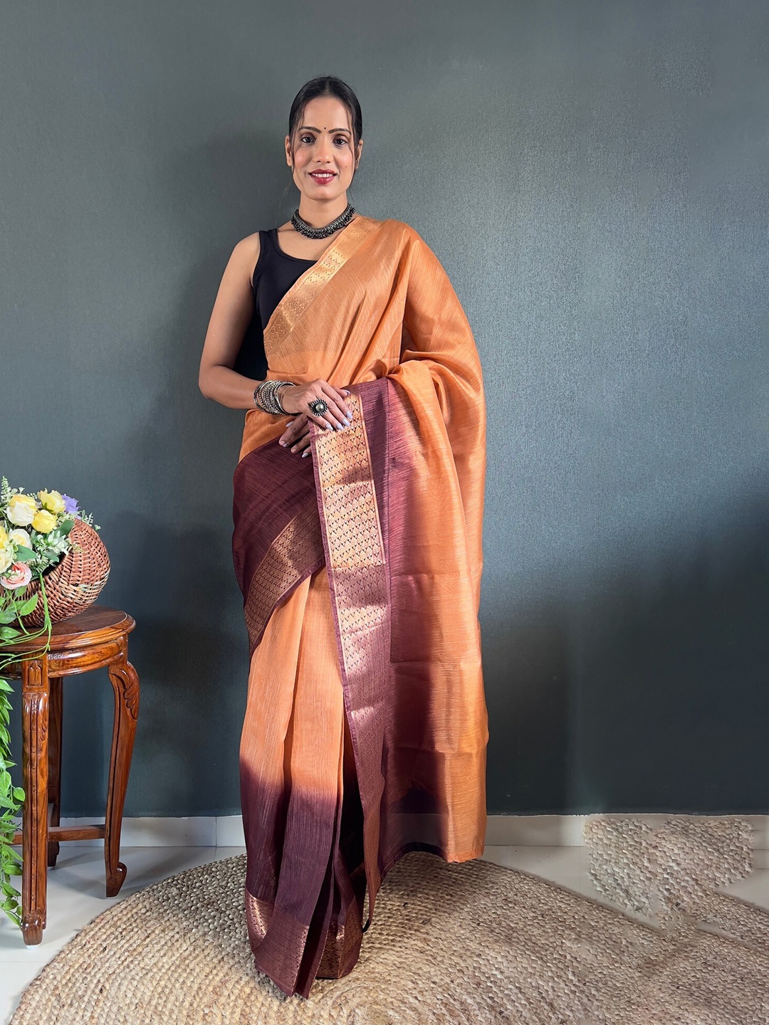 

ZILVIRA Ombre Zari Ready To Wear Saree, Orange