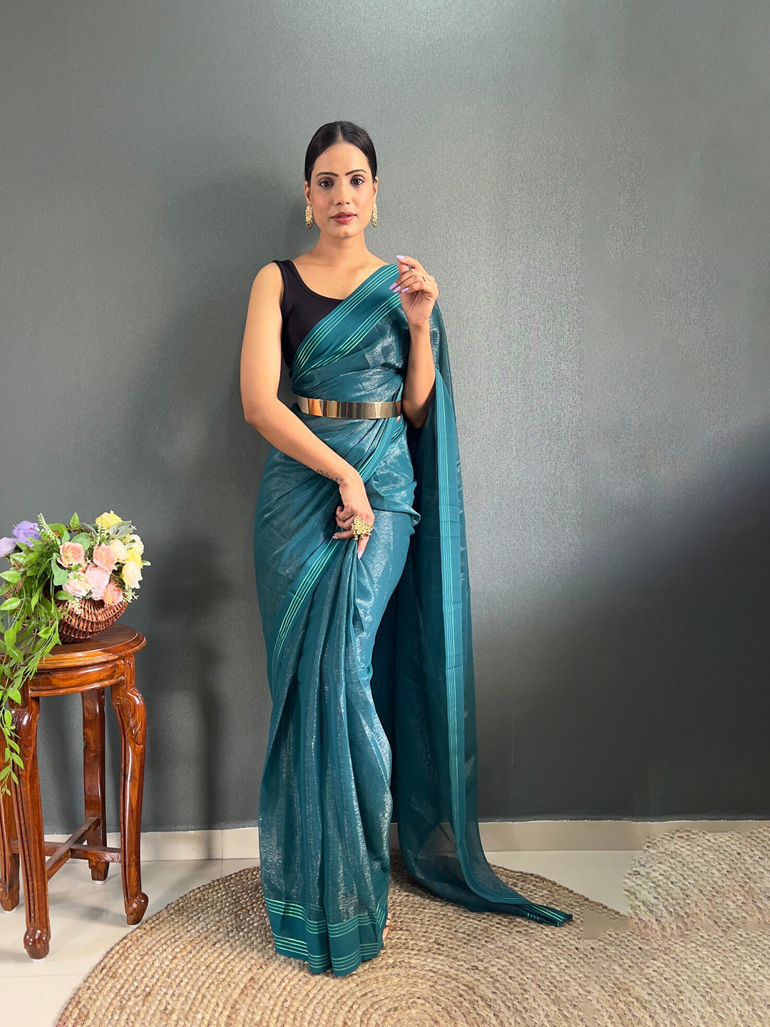 

ZILVIRA Party Ready to Wear Saree, Turquoise blue