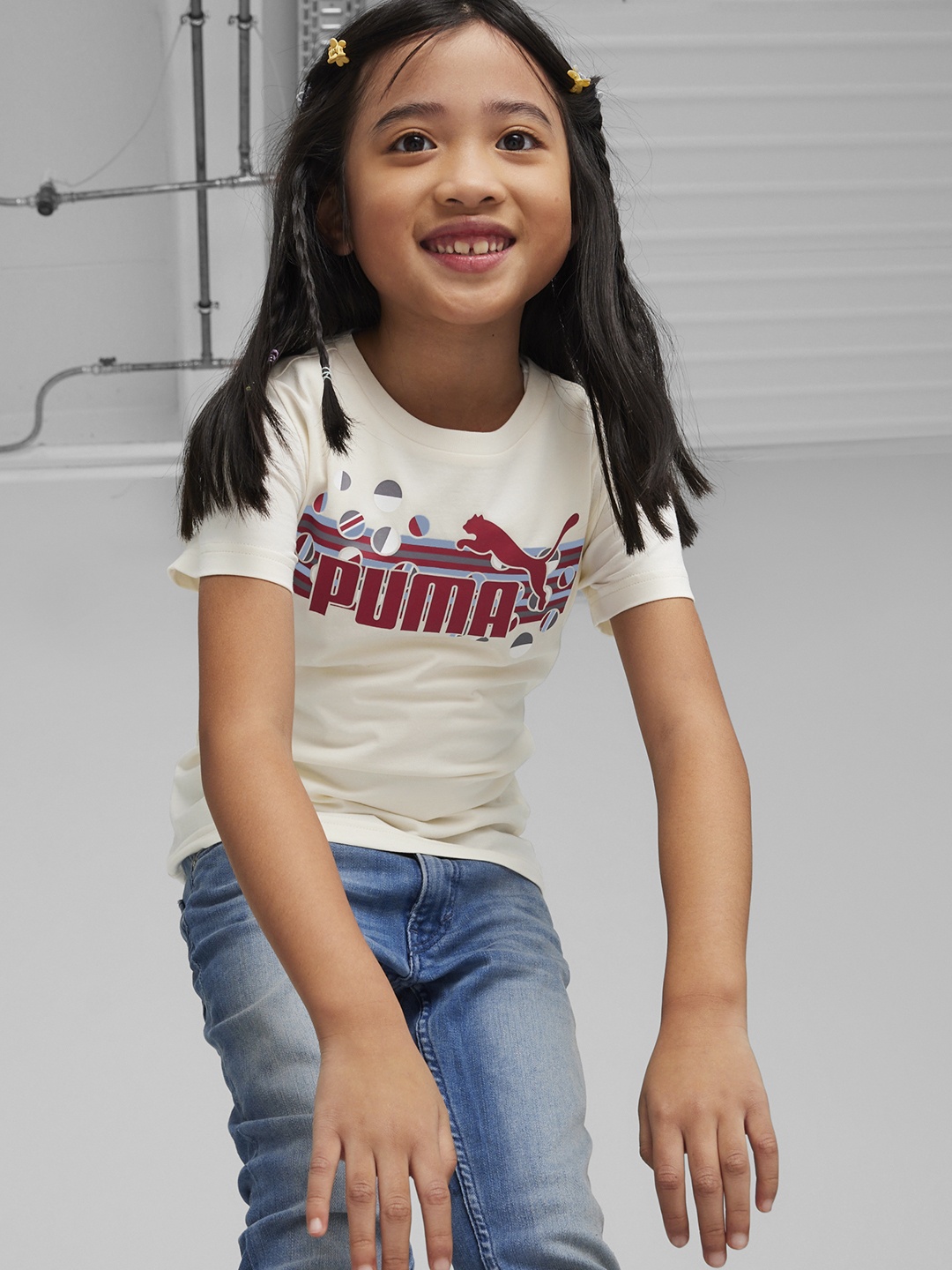 

Puma Kids Pure Cotton Brand Logo Printed T-shirt, Cream