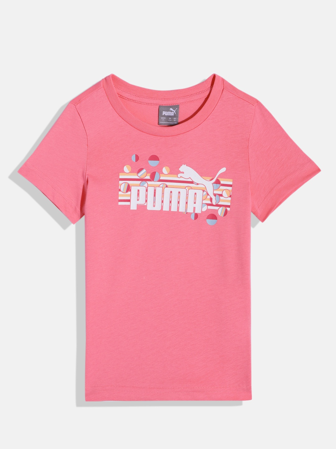 Puma Kids Brand Logo Printed Pure Cotton SUMMER CAMP T-shirt, Pink