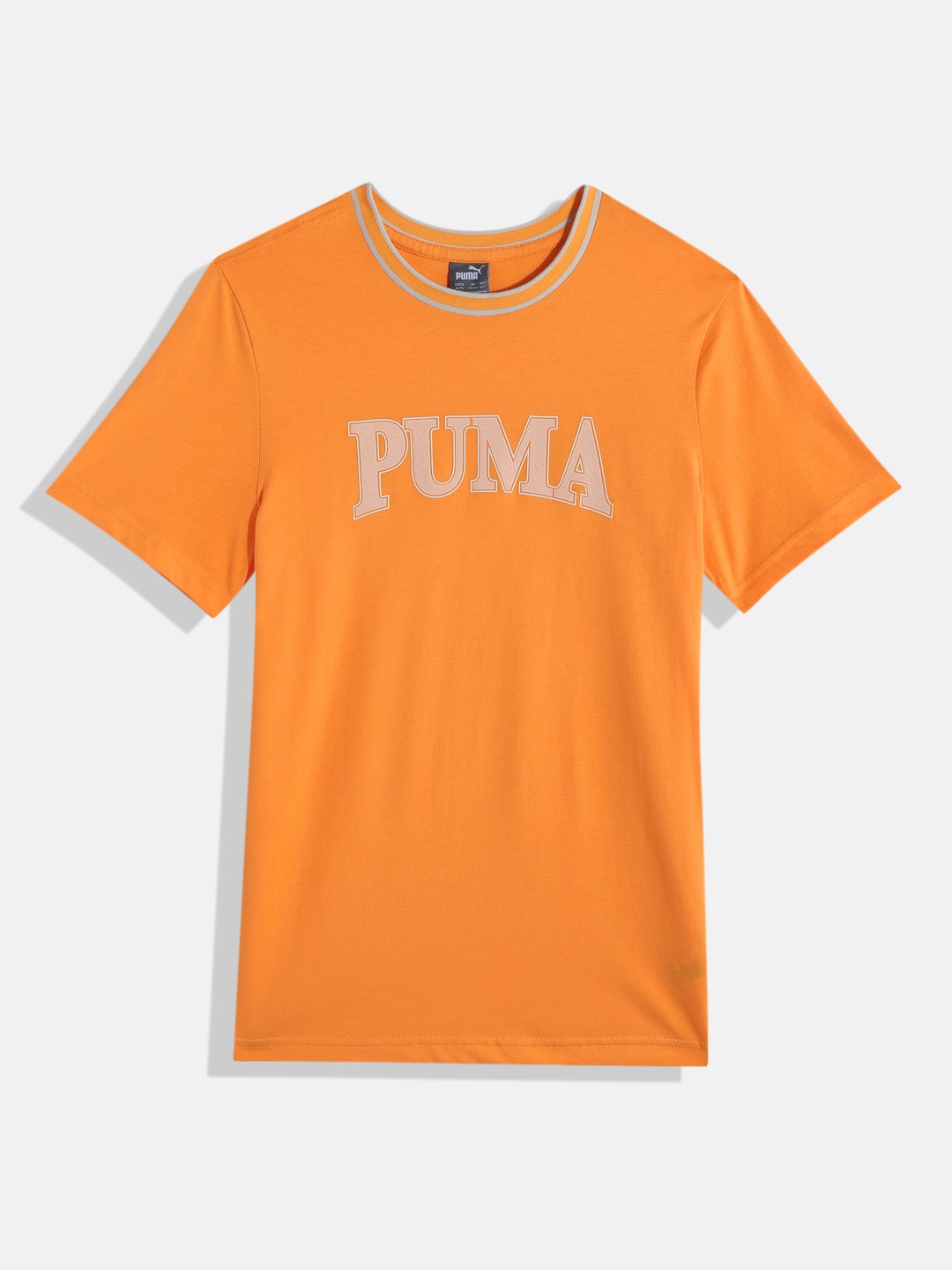 

Puma Boys Squad Brand Logo Print Pure Cotton T-shirt, Orange