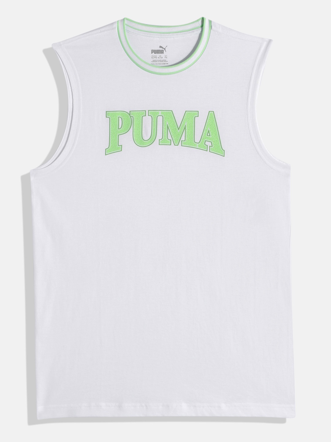 

Puma Boys Squad Summer Youth Brand Logo Print Knitted Pure Cotton Tank T-shirt, White