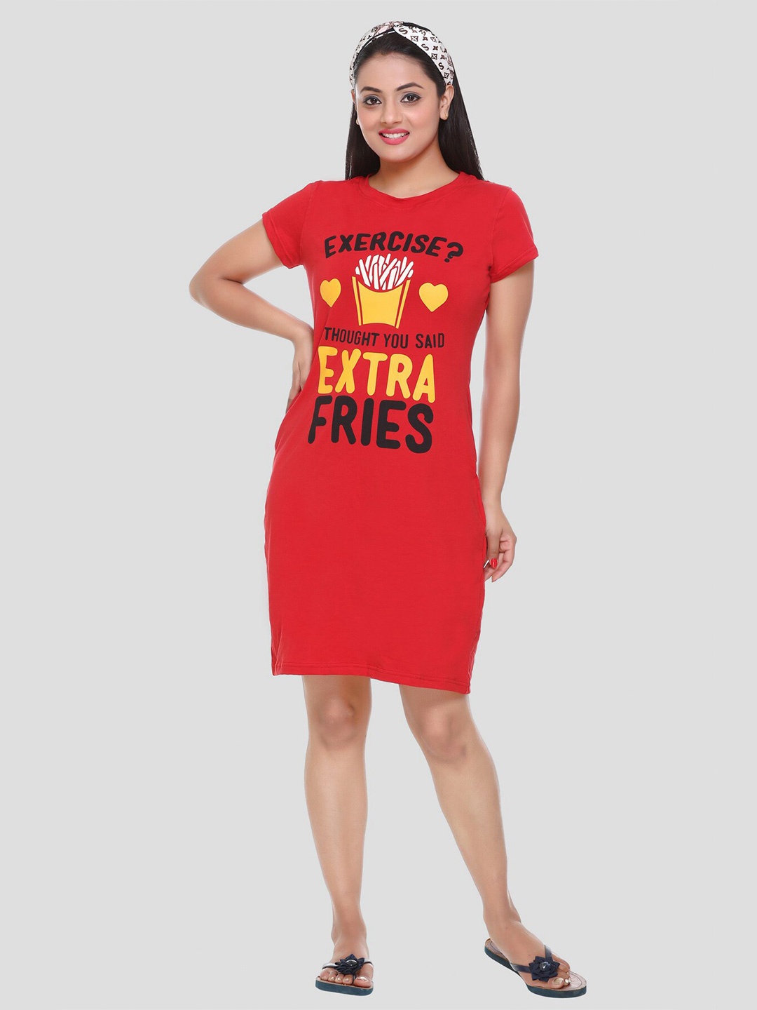 

Y&I Typography Printed Nightdress, Red