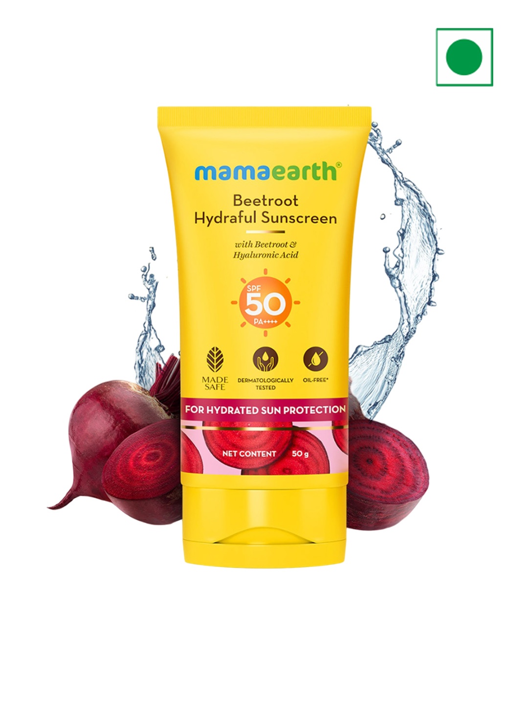 

Mamaearth Beetroot Hydraful SPF 50 & PA++++ Sunscreen with Hyaluronic Acid - 50 g, Yellow