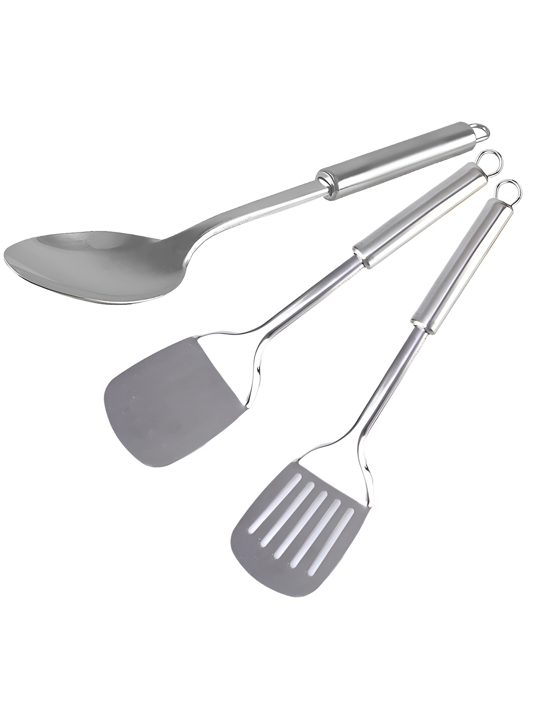 

Kuber Industries 3 Pieces Stainless Steel Turner Spatula & Spoon Serving Set, Silver