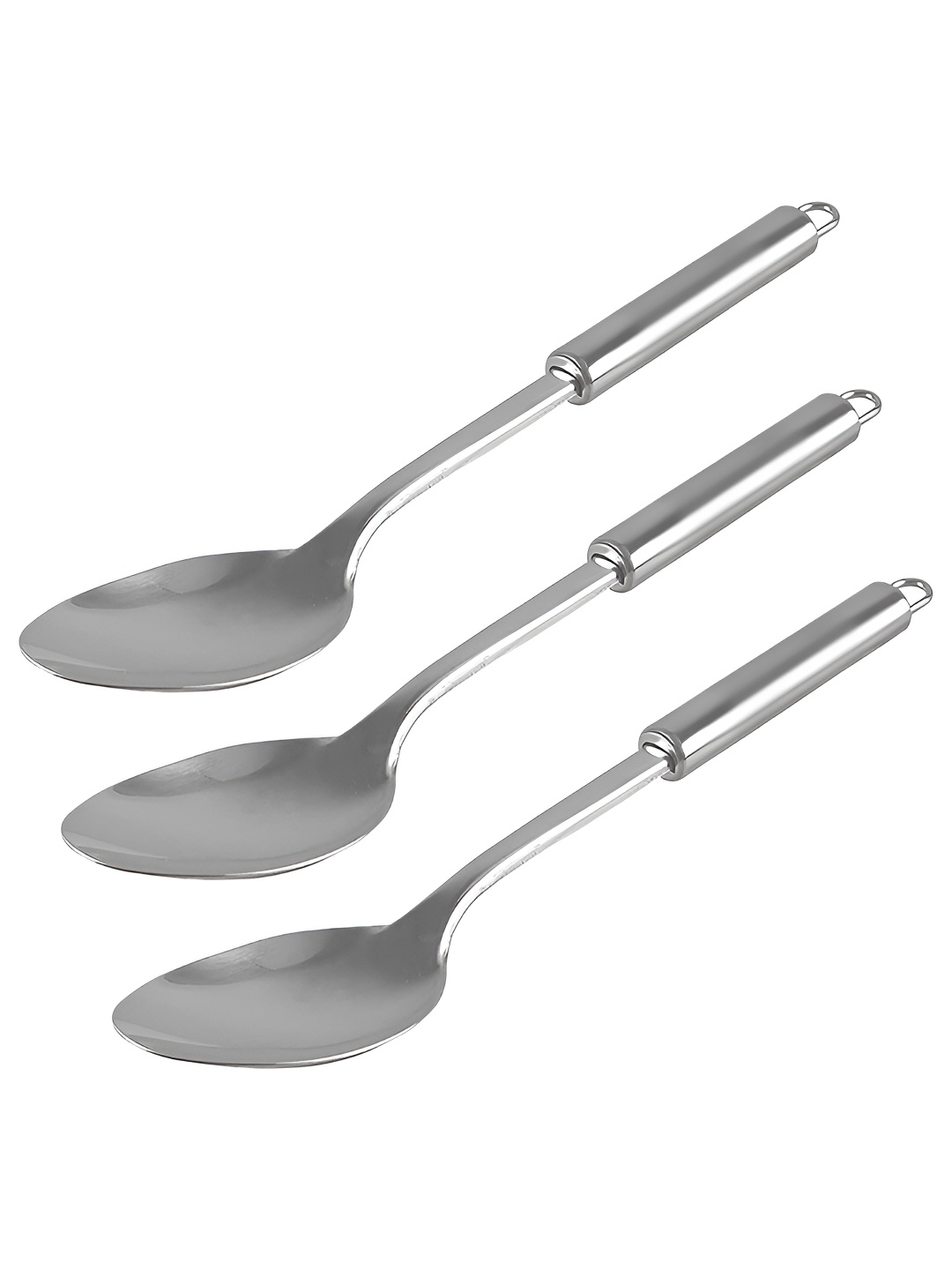

Kuber Industries Grey 3 Pieces Stainless Steel Cooking Spoon, Silver