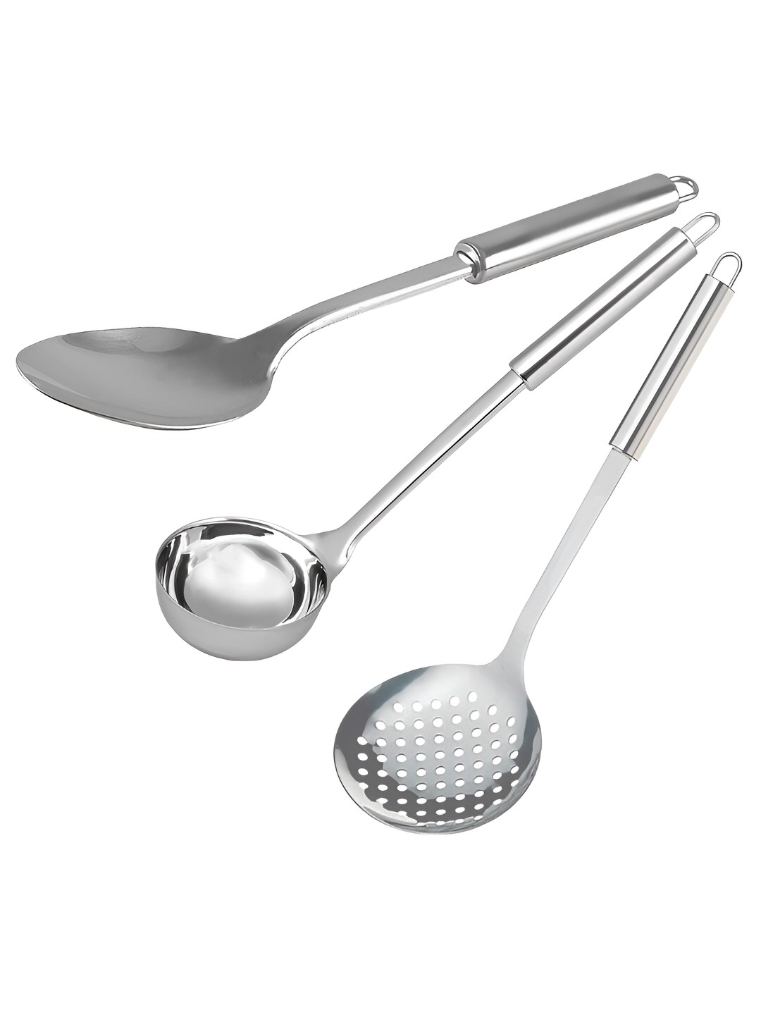 

Kuber Industries 3 Pieces Stainless Steel Skimmer Ladle & Spoon Serving Set, Silver