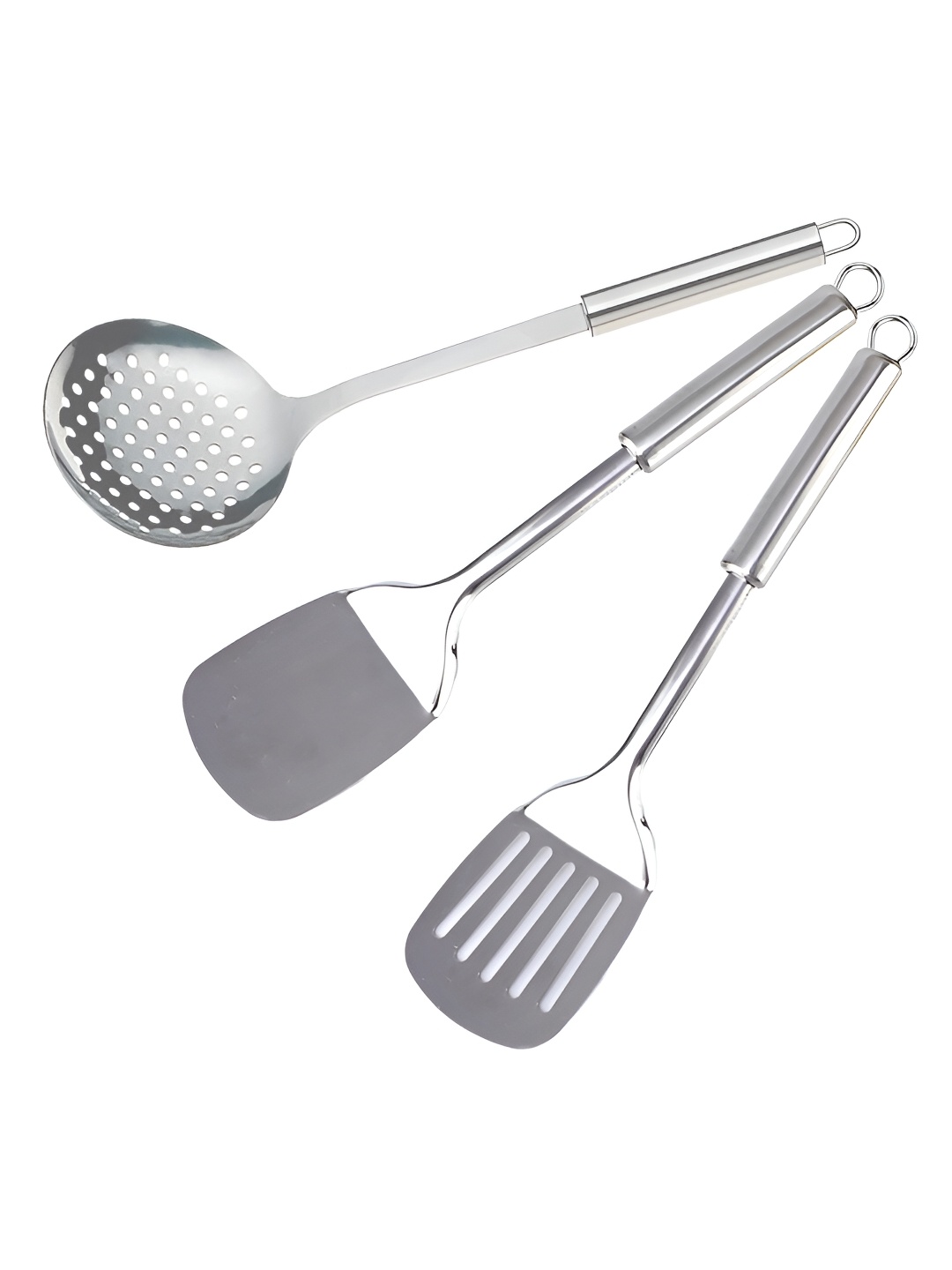 

Kuber Industries 3 Pieces Stainless Steel Turner Spatula & Skimmer Serving Set, Silver