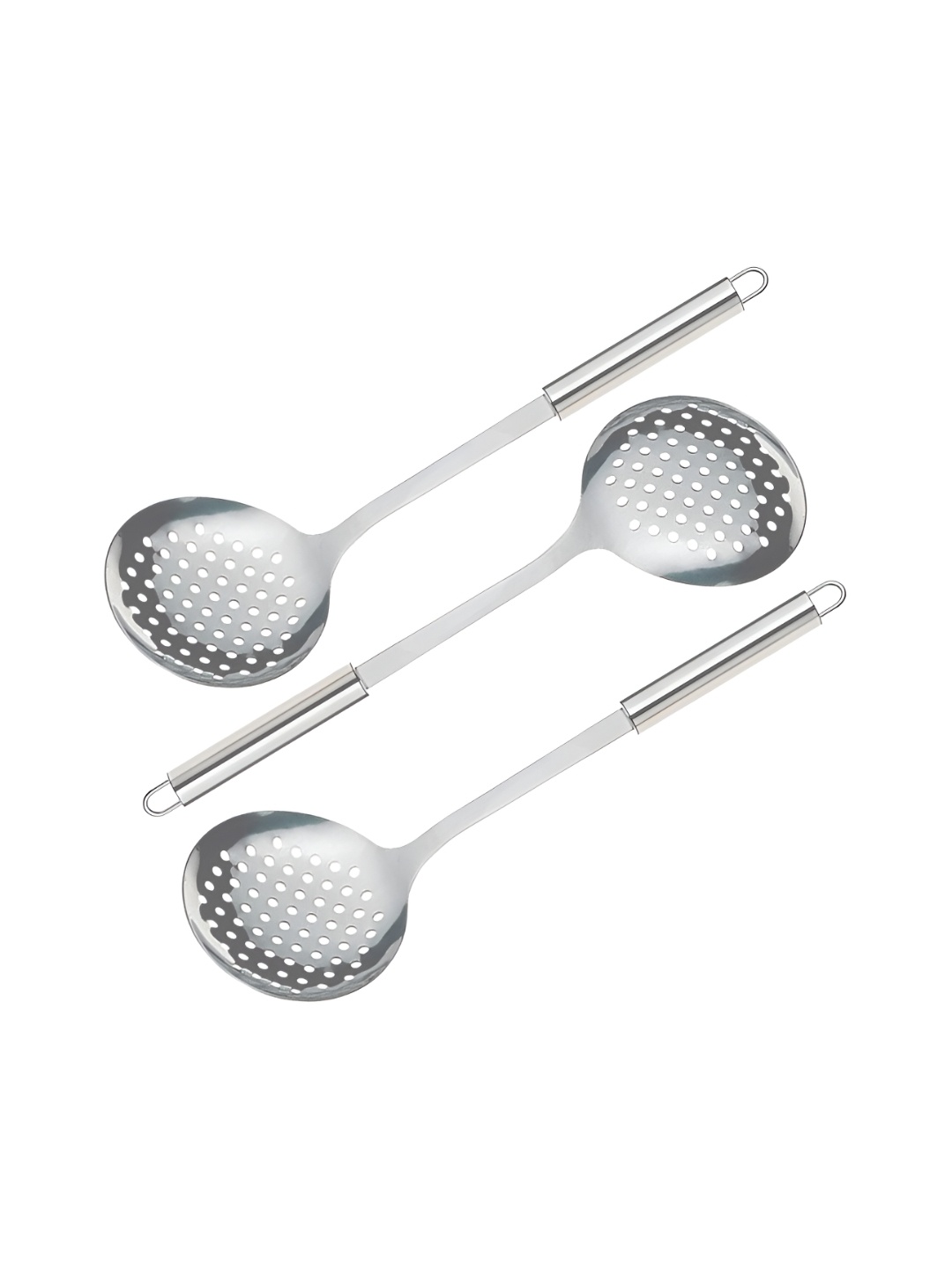 

Kuber Industries 3 Pieces Stainless Steel Skimmer Set, Silver