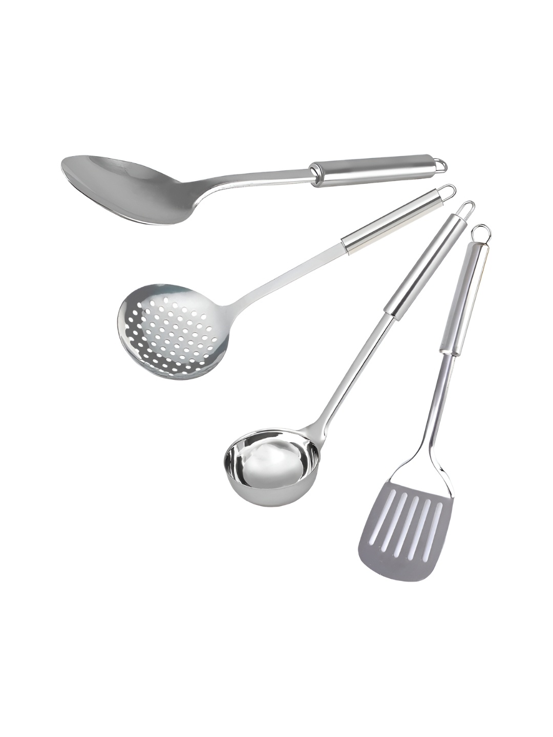 

Kuber Industries 4 Pieces Stainless Steel Skimmer Turner Spoon & Ladle Serving Set, Silver