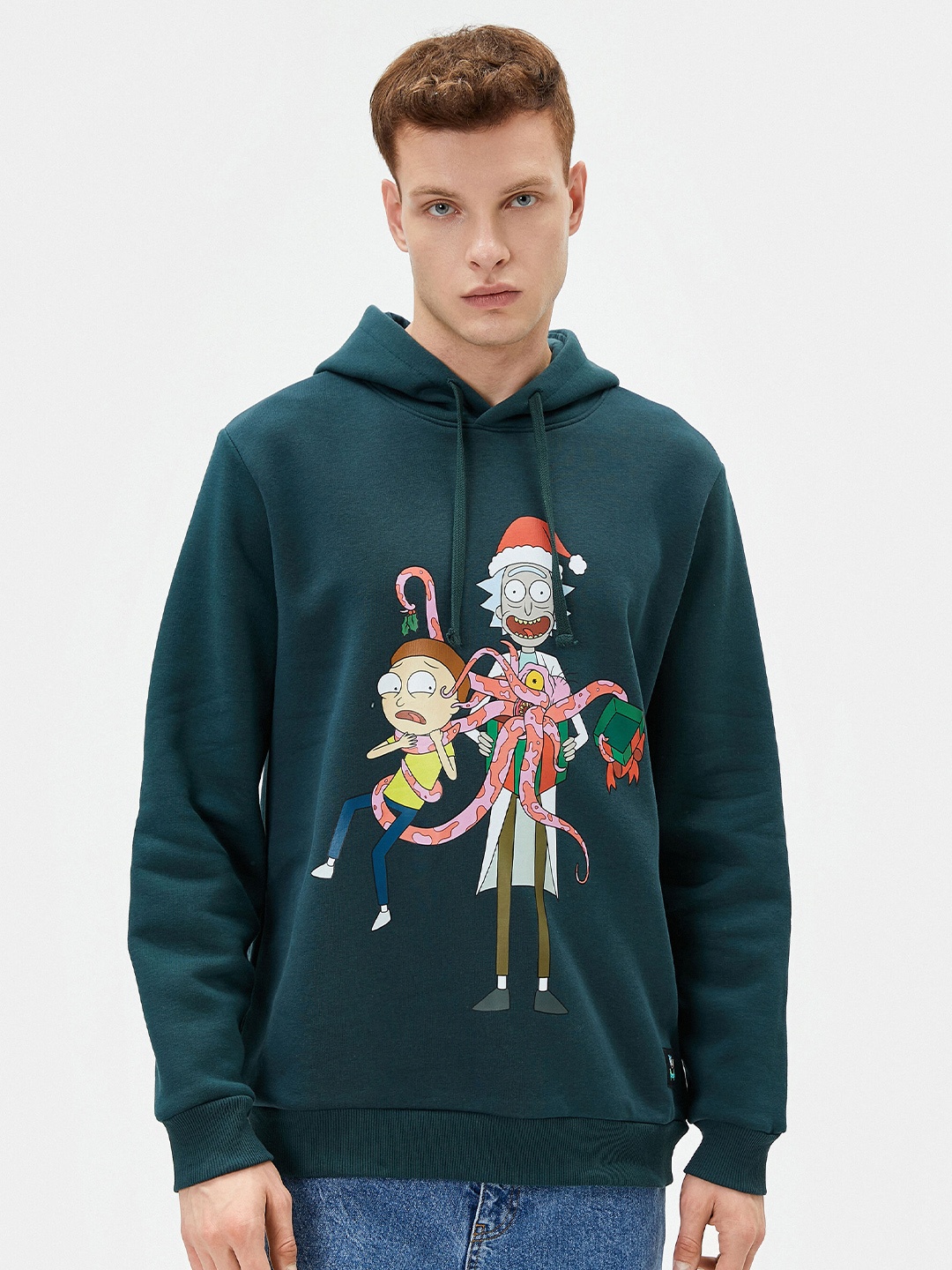 

Koton Rick and Morty Printed Hooded Pure Cotton Pullover, Green