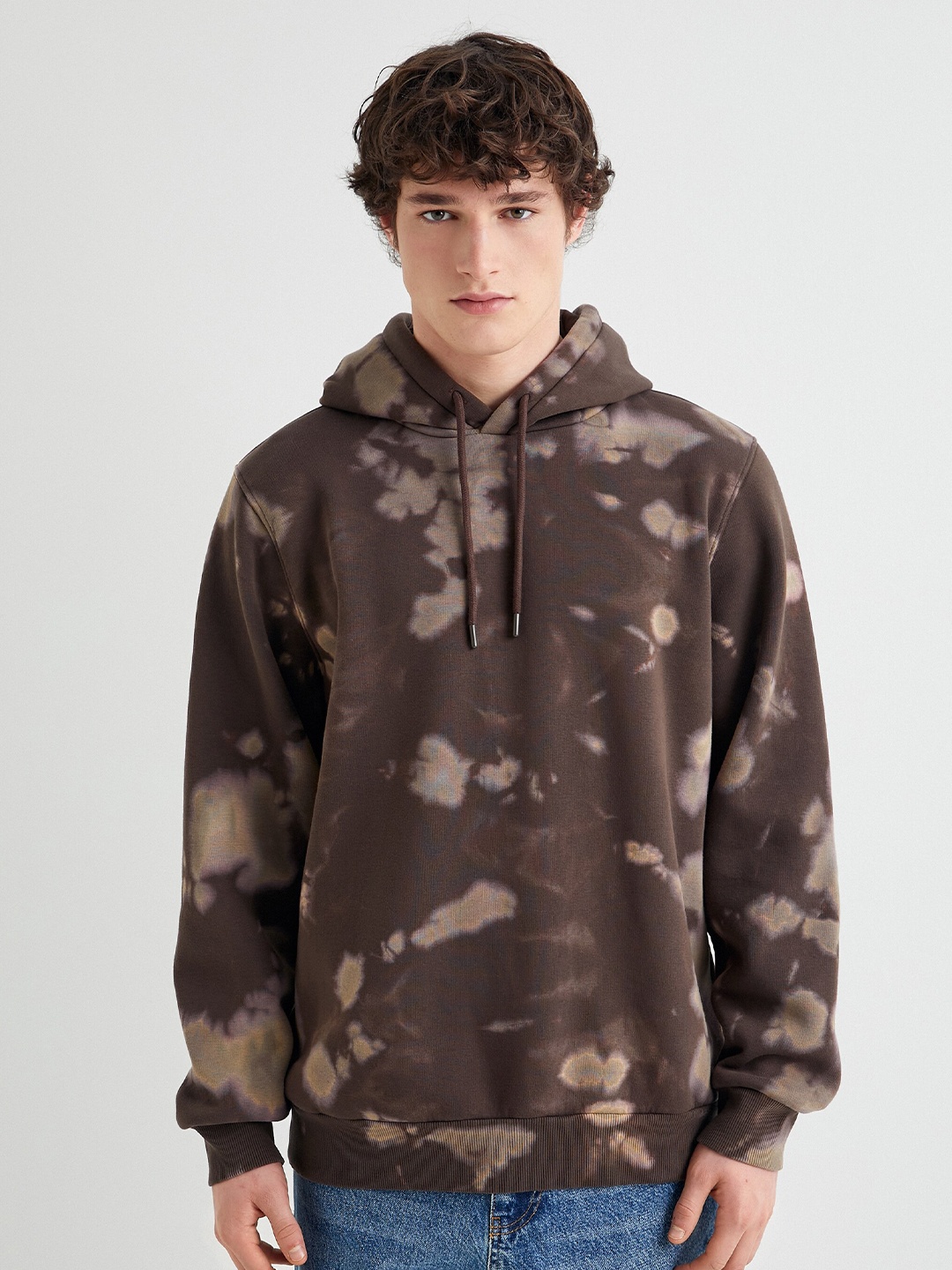 

Koton Abstract Printed Hooded Pullover, Brown