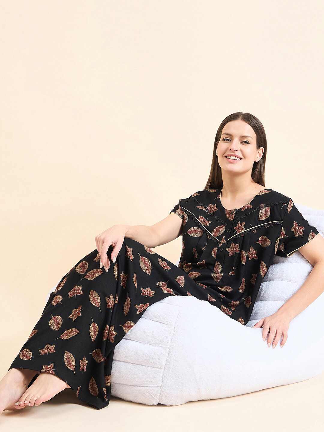 

Sweet Dreams Black Floral Printed Pure Cotton Maxi Nightdress