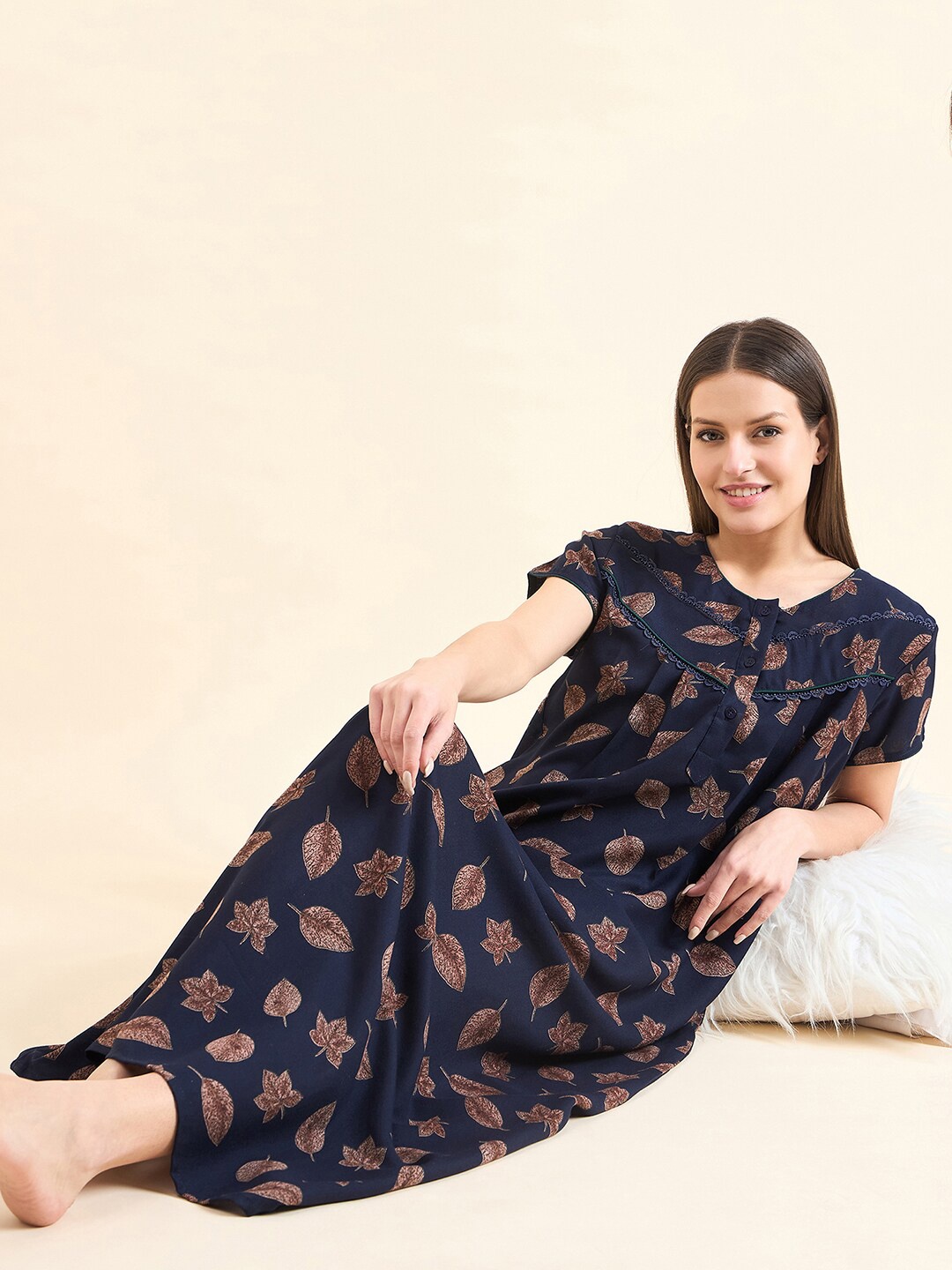 

Sweet Dreams Navy Blue Floral Printed Maxi Nightdress