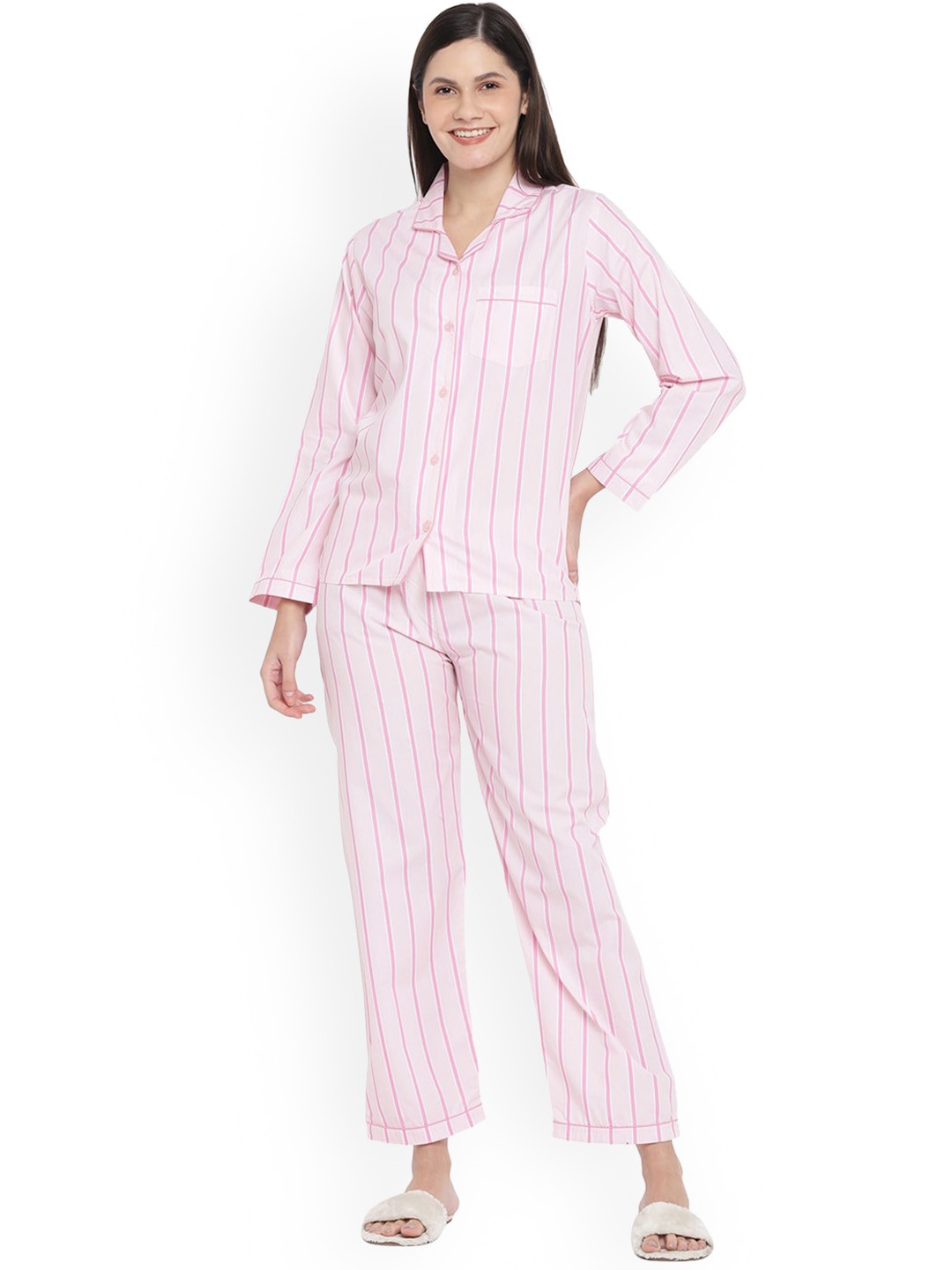 

shopbloom Women Striped Night suit, White