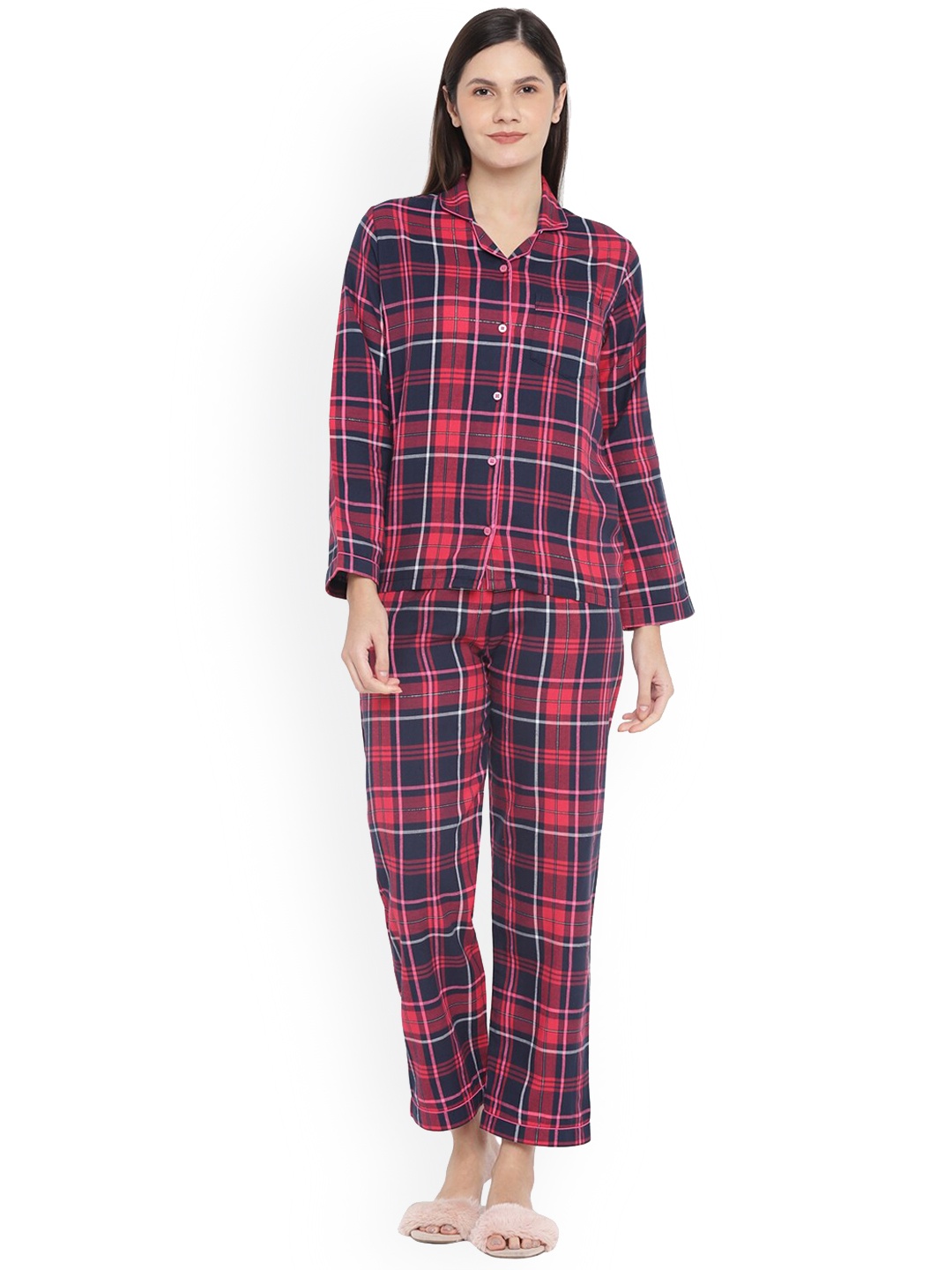 

shopbloom Women Checked Night suit, Blue