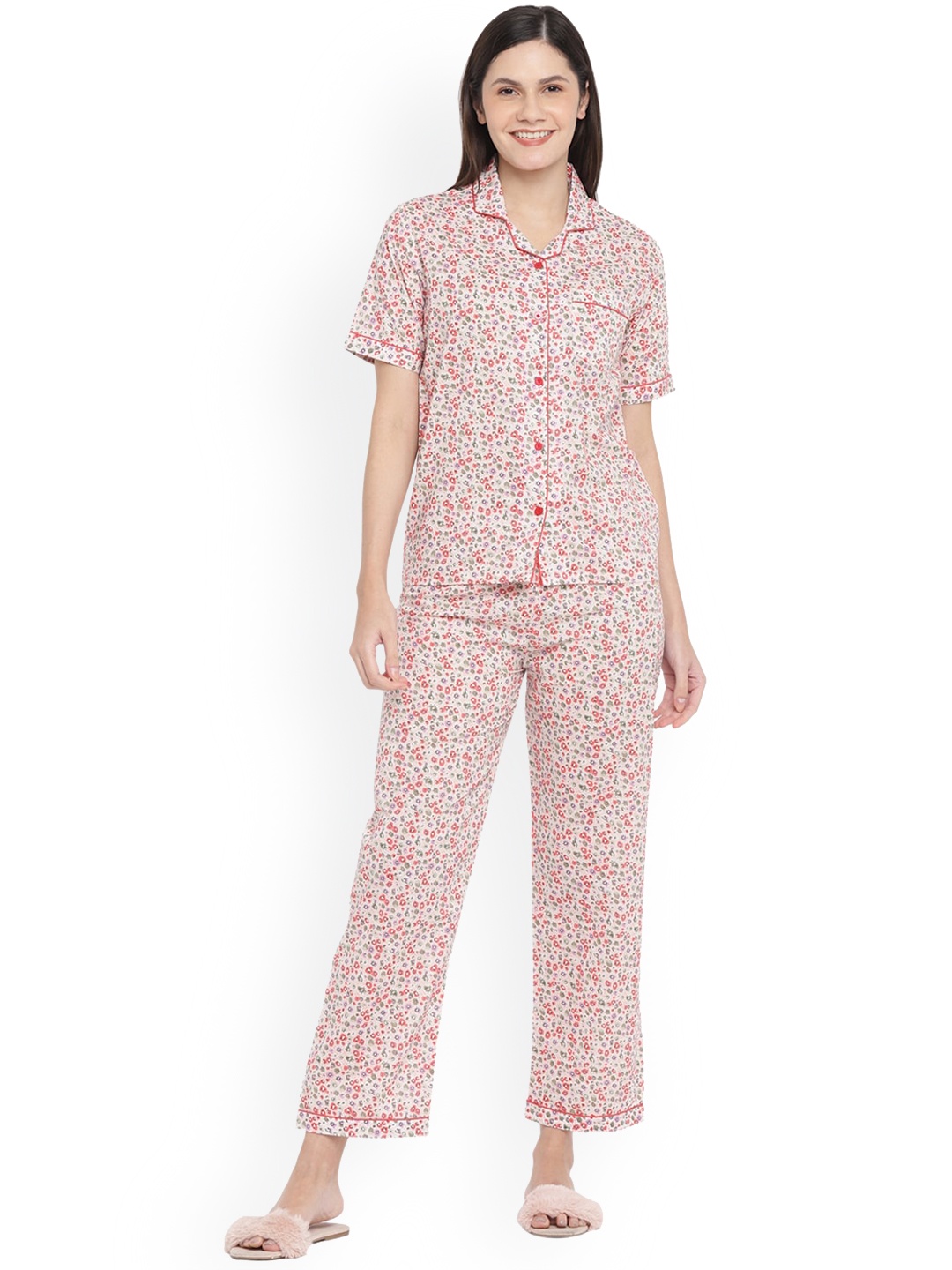 

shopbloom Floral Printed Pure Cotton Night suit, White