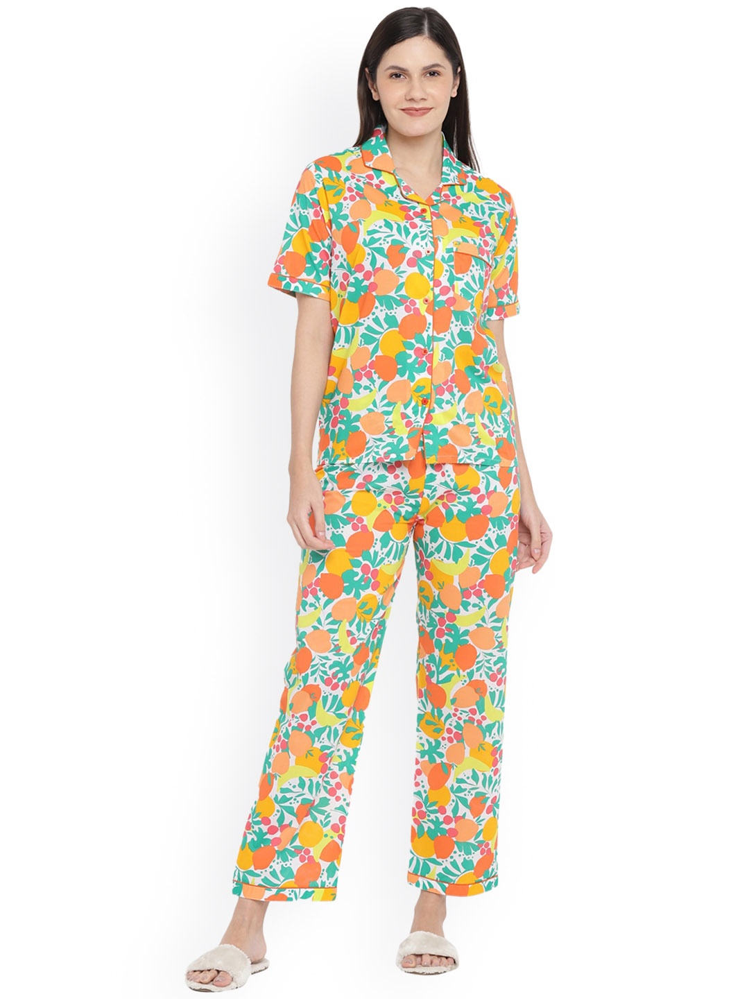 

shopbloom Abstract Printed Pure Cotton Night Suit, White