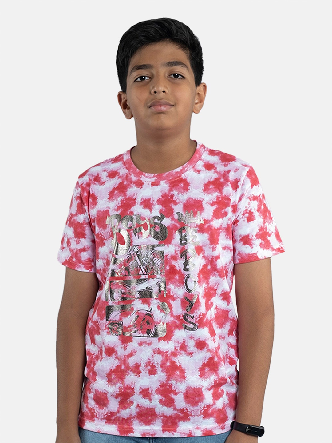 

KiddoPanti Boys Tie & Dye Cotton T-shirt, Red