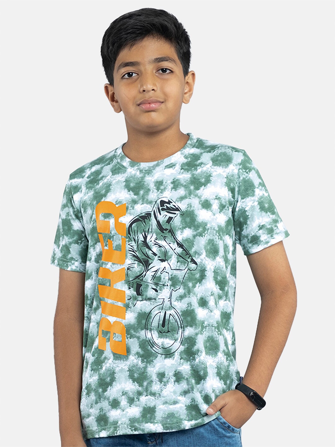 

KiddoPanti Boys Tie & Dye Cotton T-shirt, Green