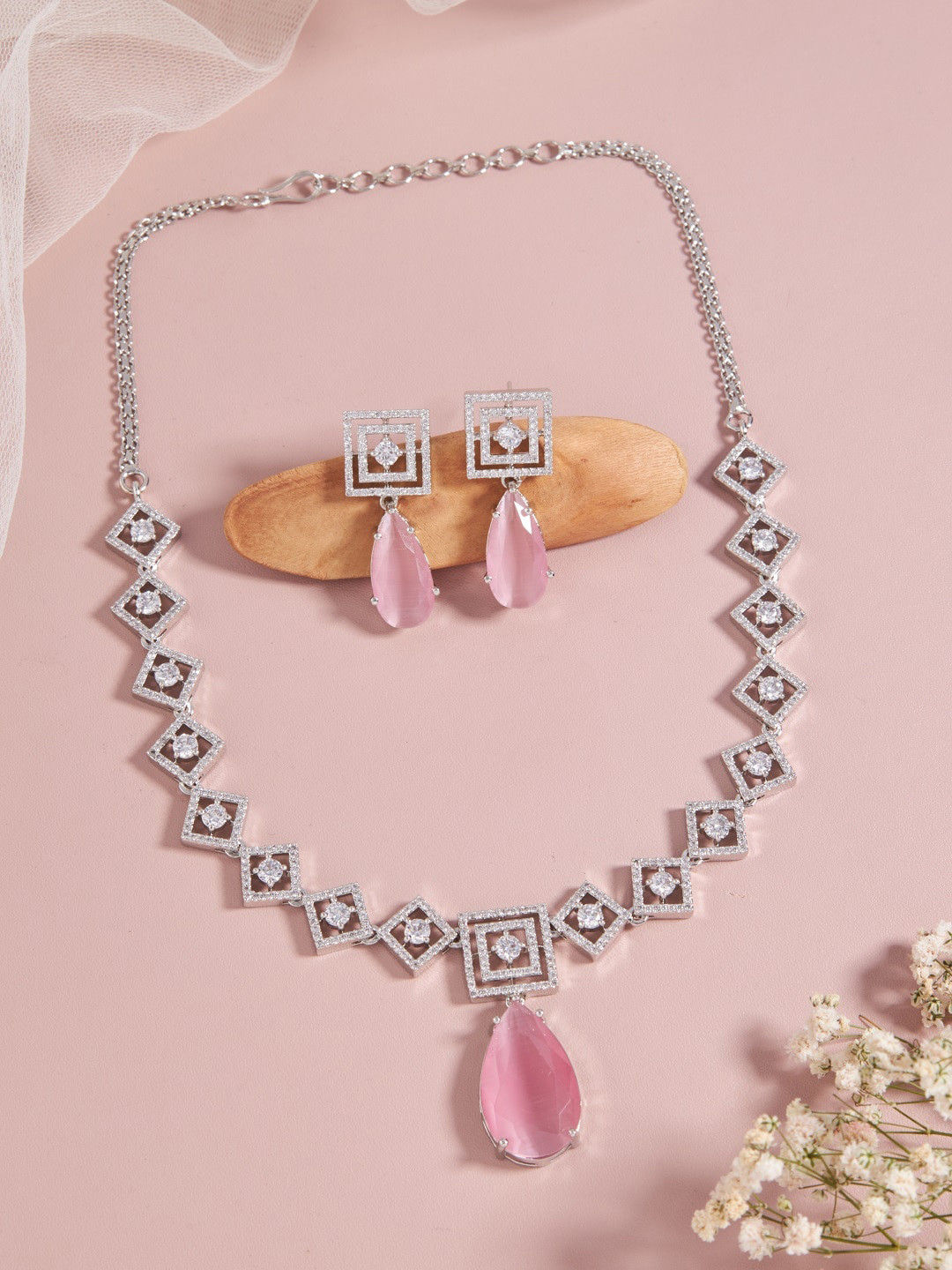 

SATJEWEL Silver-Plated Stone Studded Jewellery Set