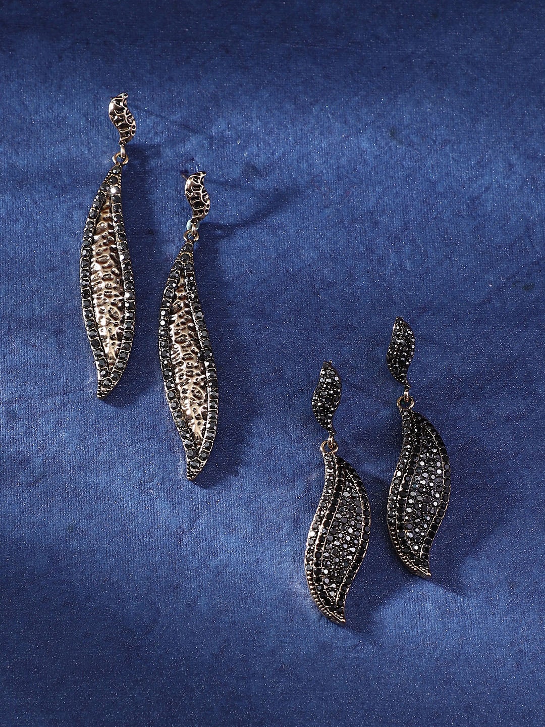 

SOHI Set Of 2 Gold-Plated Studded Contemporary Drop Earrings, Silver