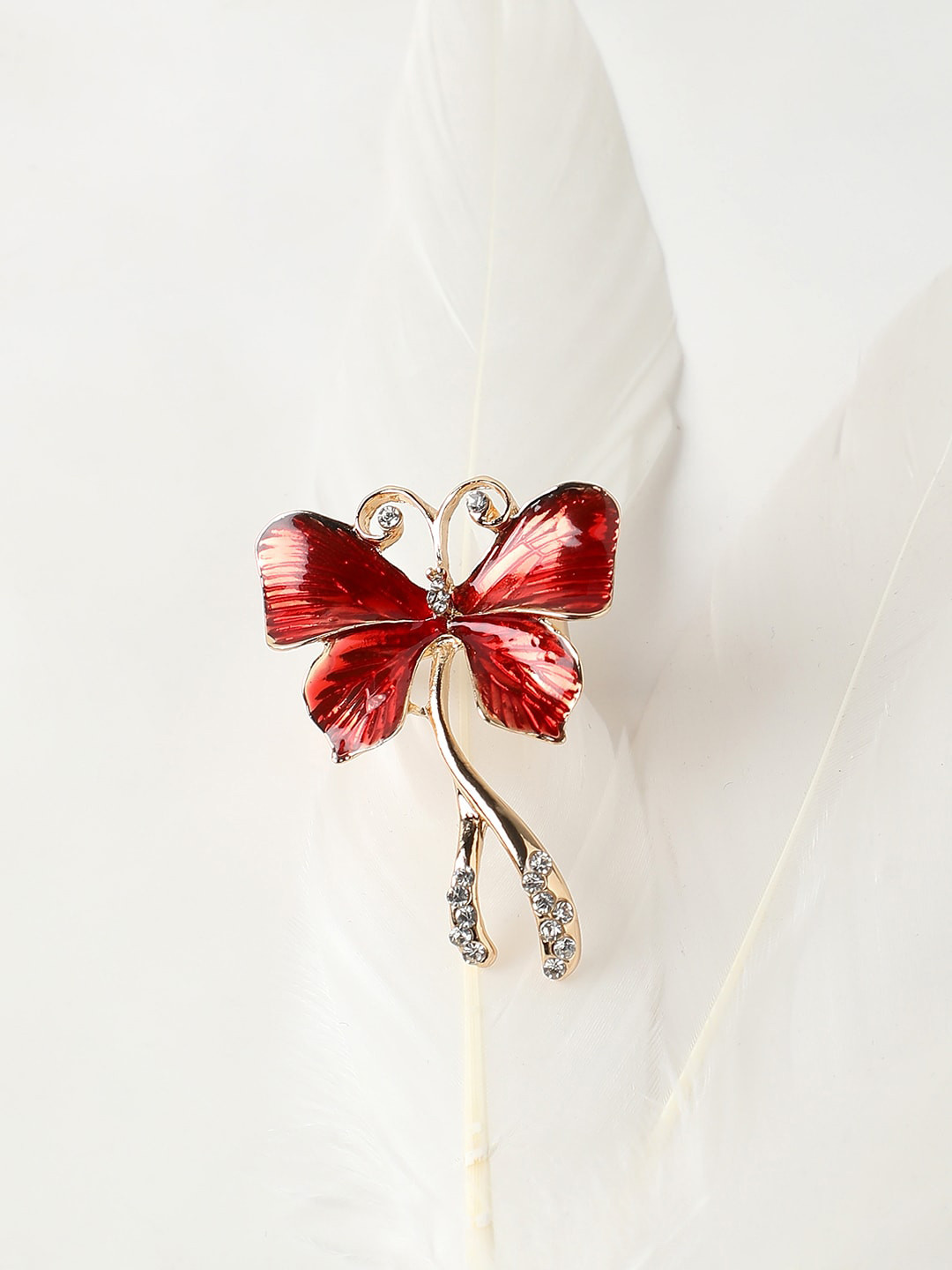 

SOHI Gold-Plated Stone-Studded Butterfly Adjustable Finger Ring