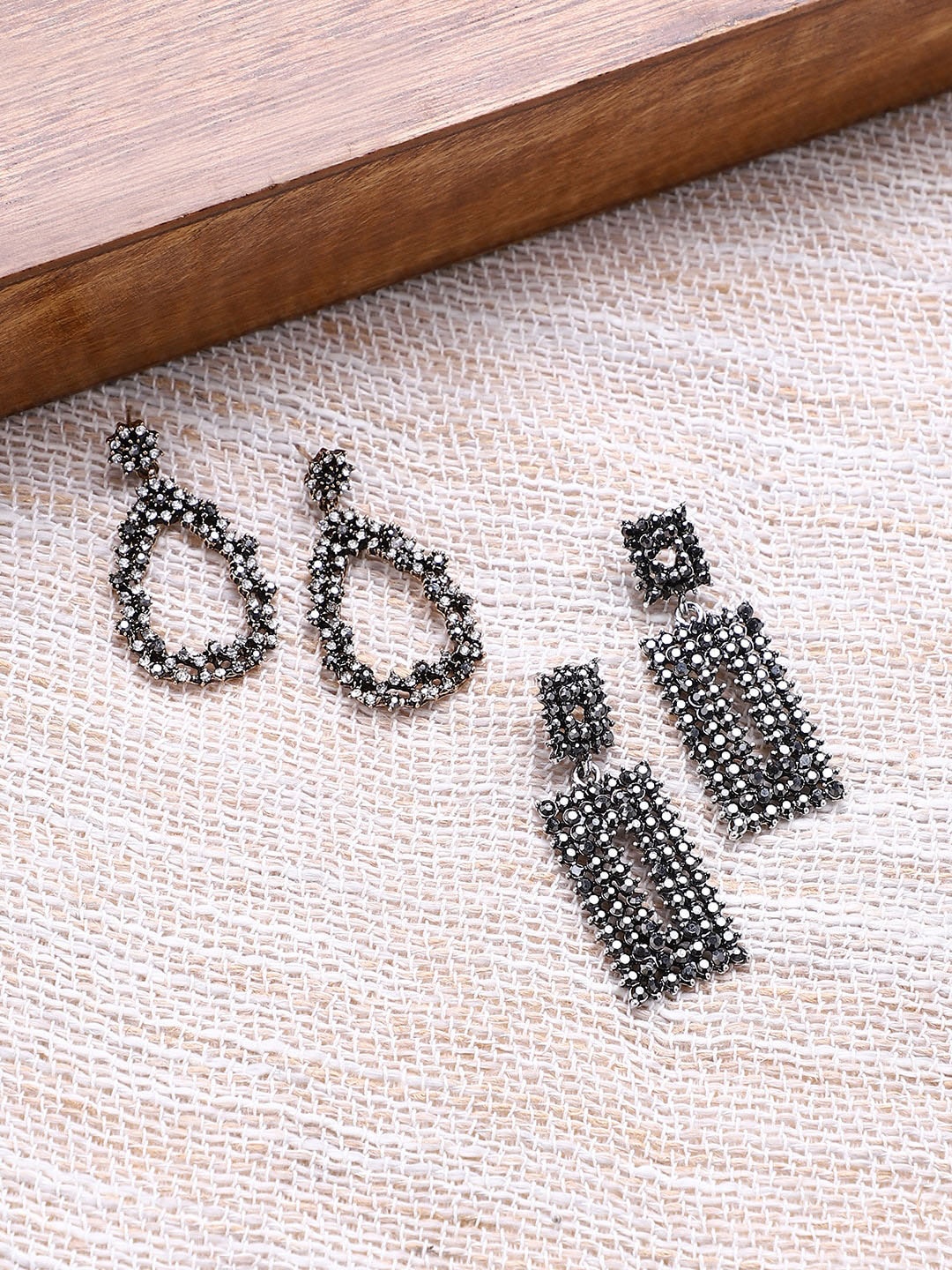 

SOHI Set Of 2 Silver-Plated Contemporary Drop Earrings