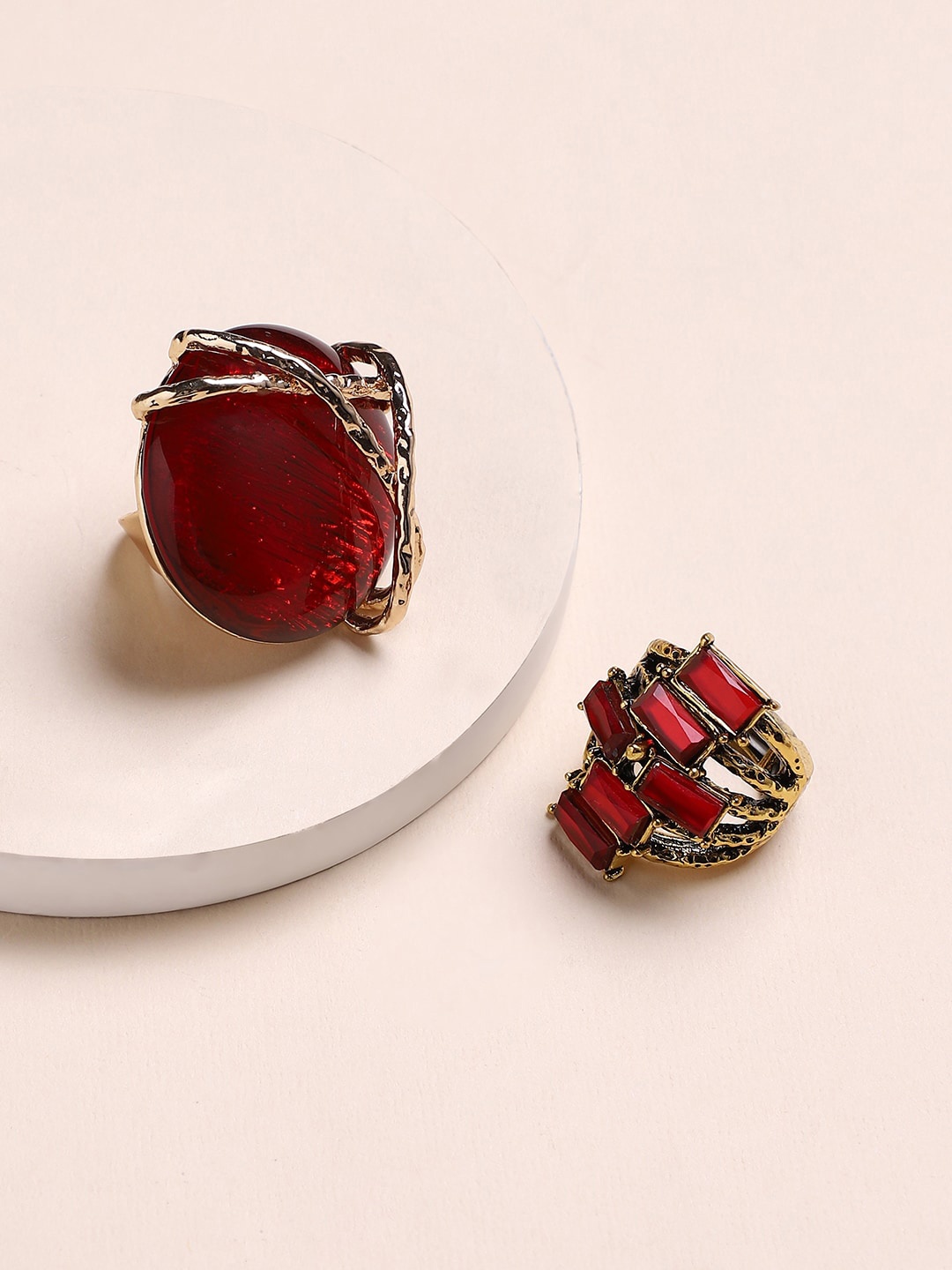 

SOHI Set Of 2 Gold-Plated Stone-Studded Adjustable Finger Ring