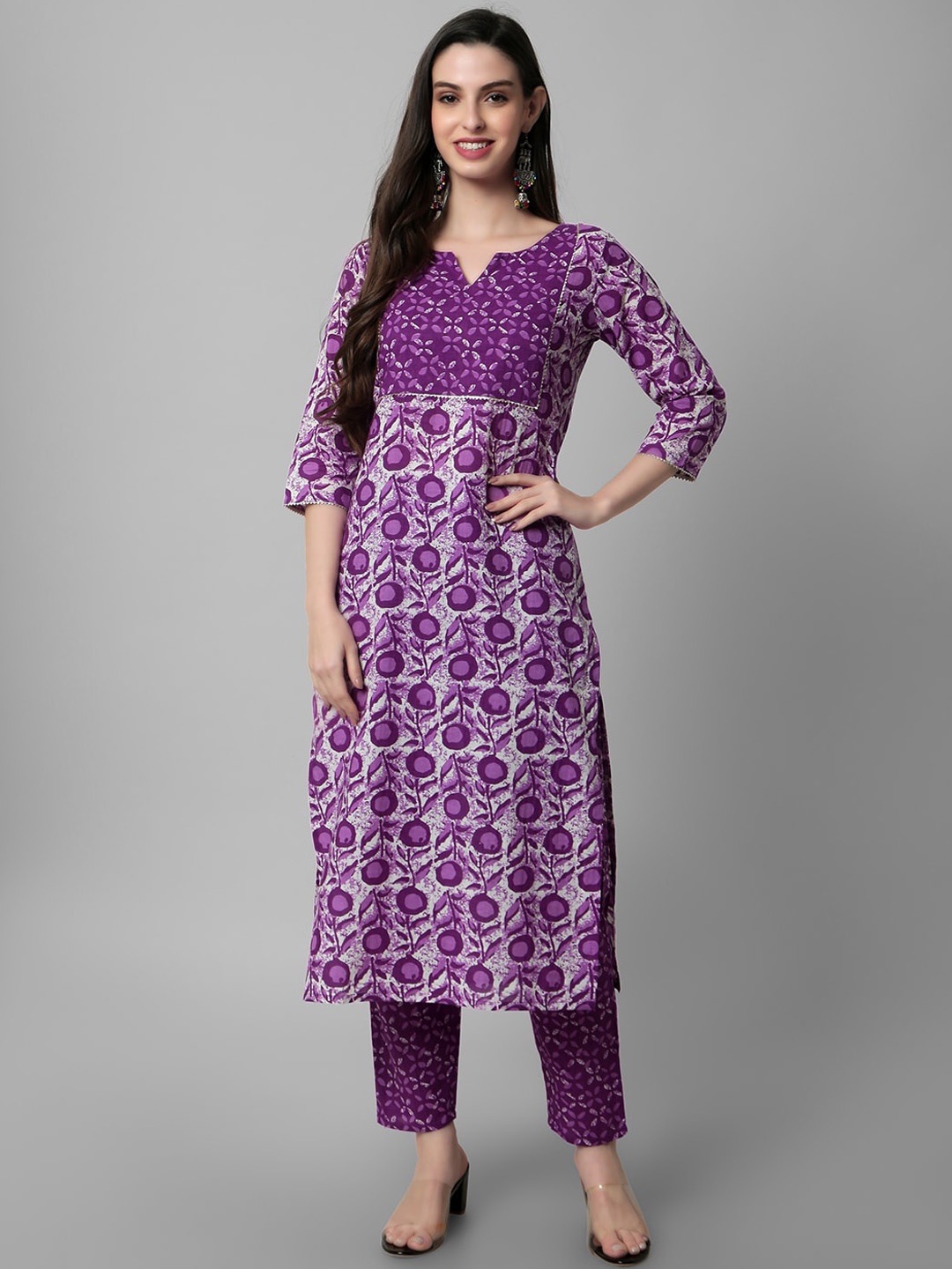 

Amayra Women Floral Printed Gotta Patti Pure Cotton Kurta with Trousers & Dupatta, Purple