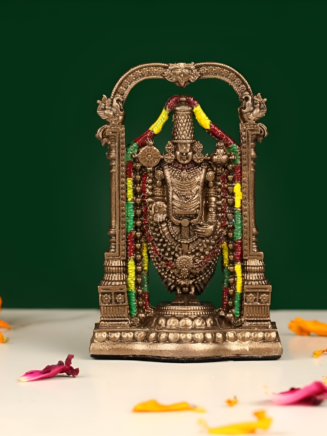 

INDICAST Copper-Toned & Green Religious Tirupati Balaji Idol Showpiece