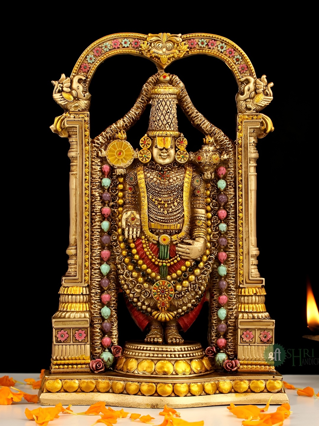 

INDICAST Brown & Red Religious Tirupati Balaji Idol Showpiece