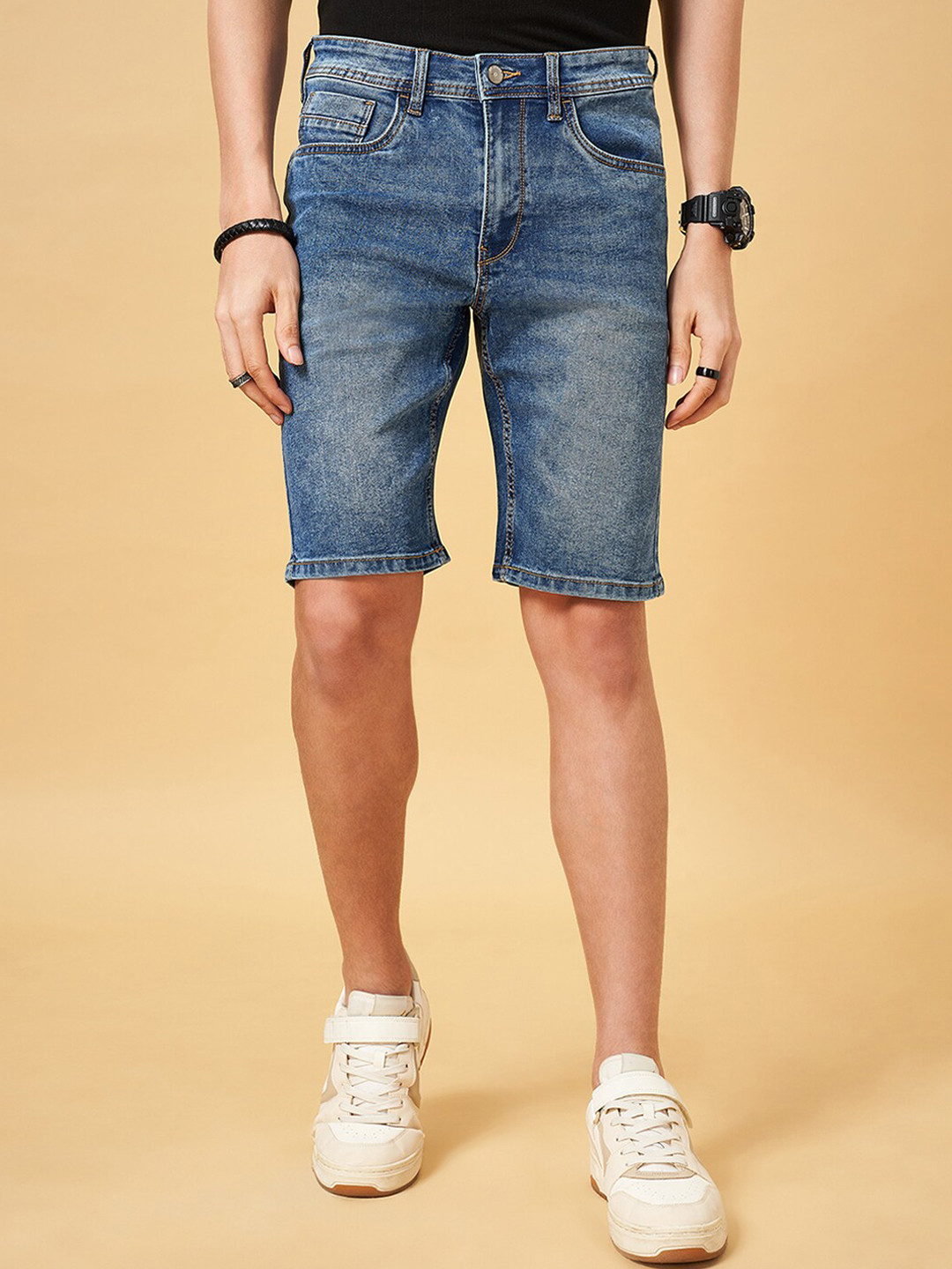 

SF JEANS by Pantaloons Men Washed Mid Rise Denim Shorts, Blue