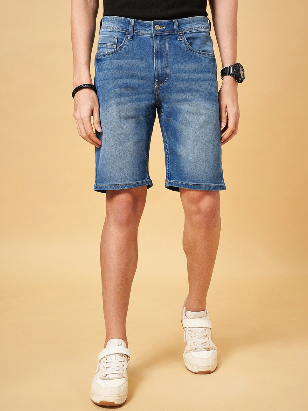 

SF JEANS by Pantaloons Men Washed Mid Rise Denim Shorts, Blue