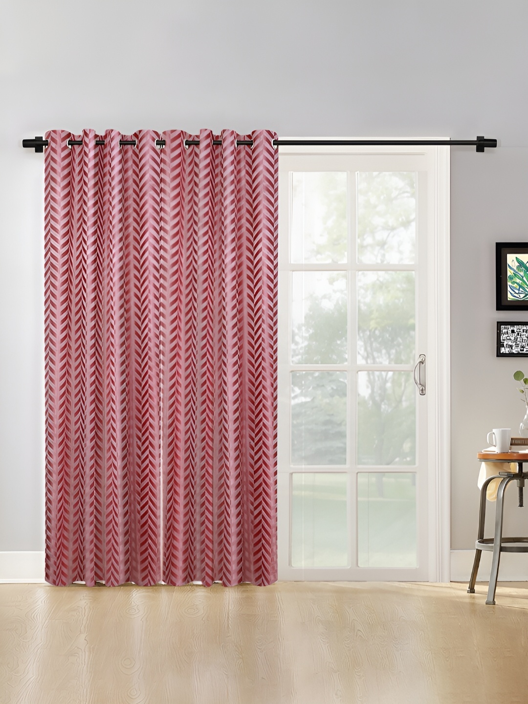 

SOKNACK Pink & Peach 2 Printed Geometric Printed Black Out Door Curtains