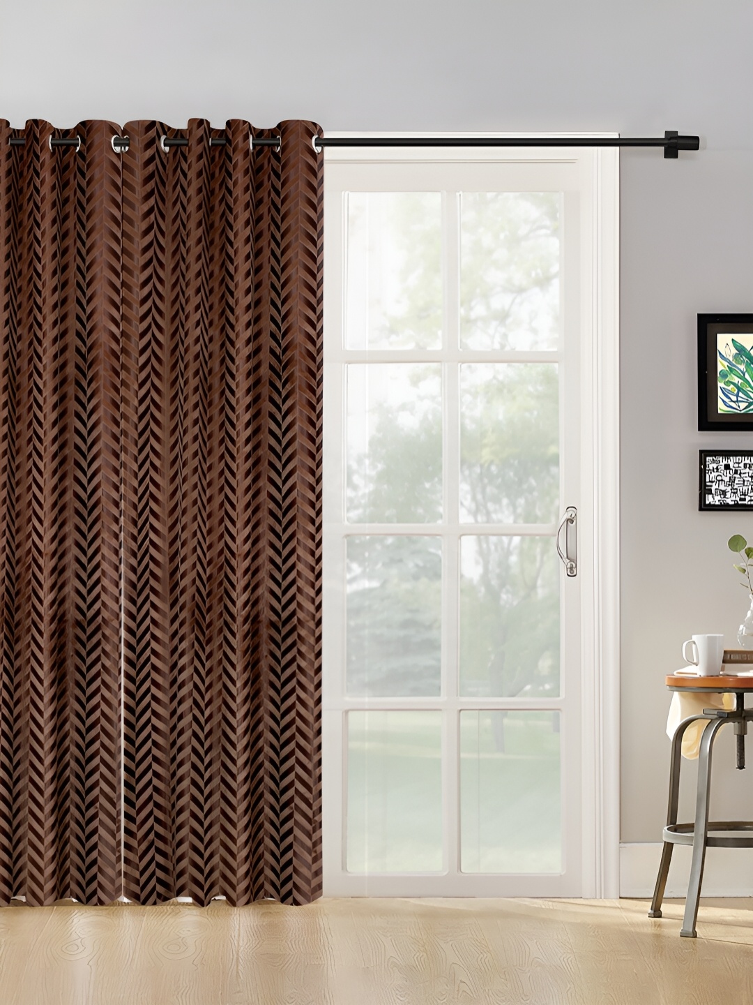 

SOKNACK Brown & Beige Geometric Printed Black Out Long Door Curtain