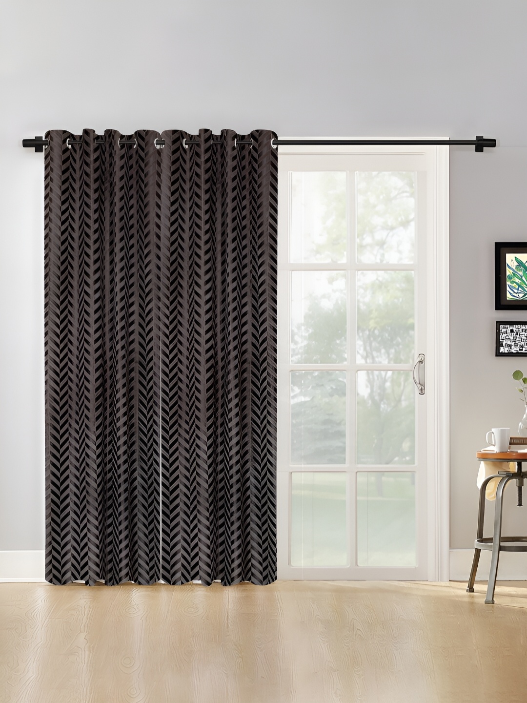 

SOKNACK Grey & Silver Toned 2 Pieces Geometric Printed Black Out Long Door Curtains