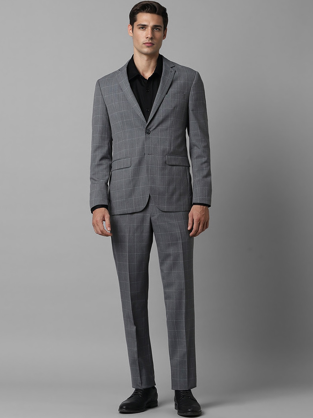 

Louis Philippe Checked Slim-Fit Single-Breasted Two-Piece Formal Suit, Grey