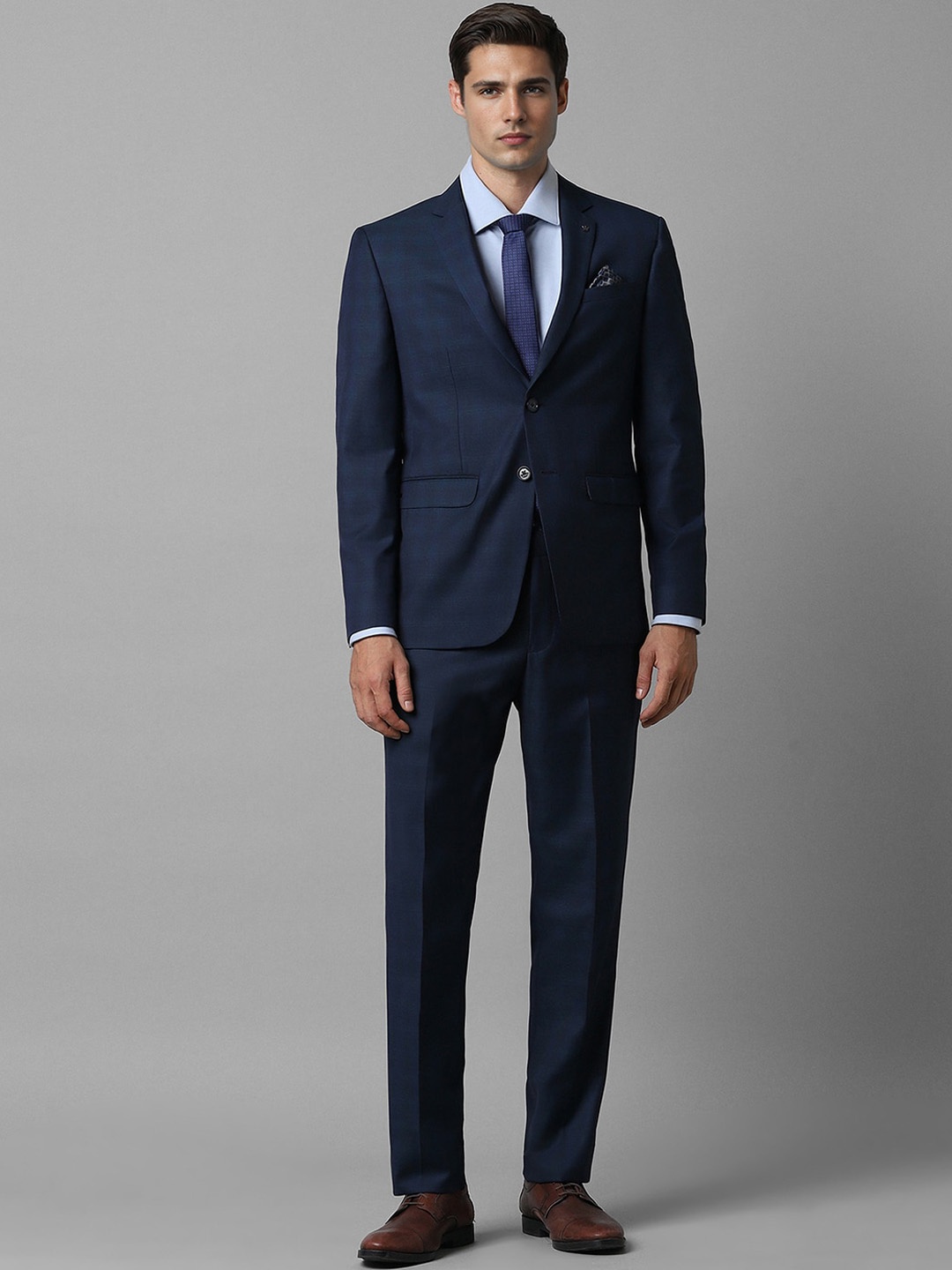 

Louis Philippe Checked Slim-Fit Single-Breasted Two-Piece Formal Suit, Navy blue