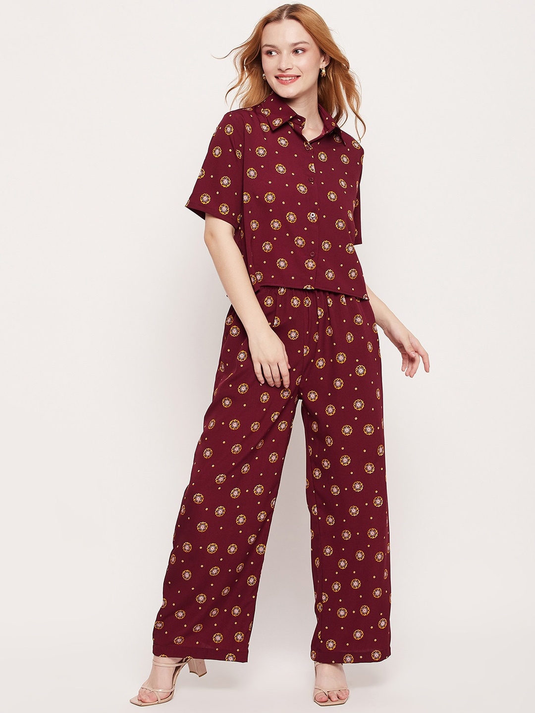 

Fashfun Printed Shirt Collar Shirt & Trousers, Maroon