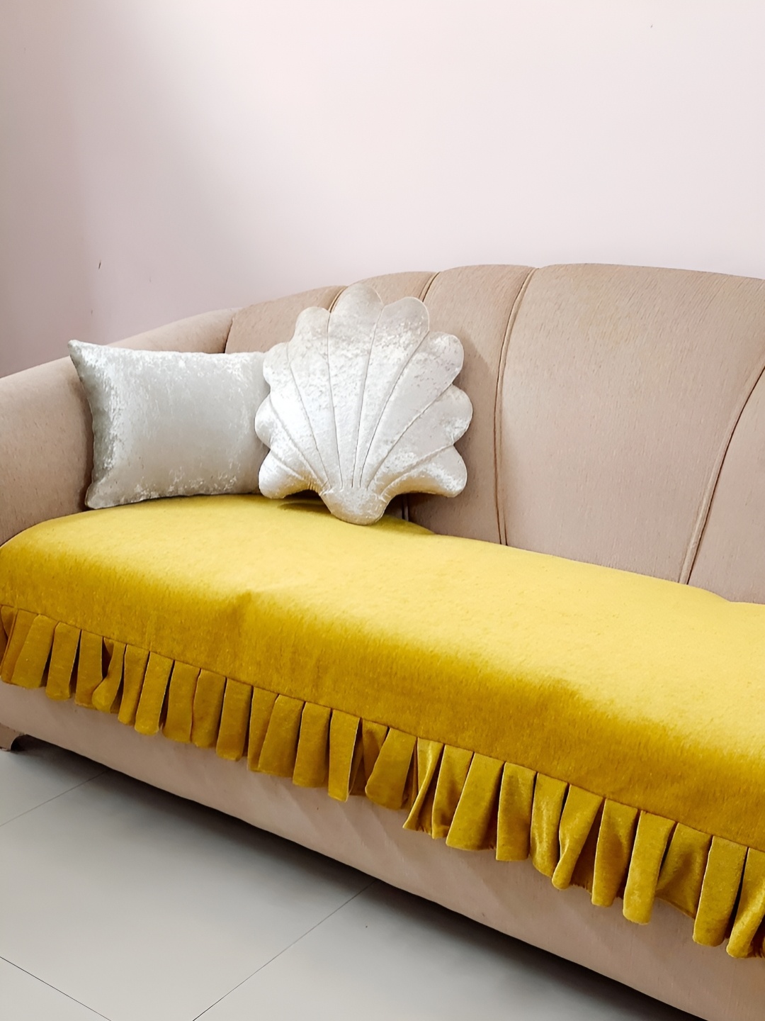 

THROWPILLOW Mustard Yellow Anti Slip 4 Seater Sofa Cover