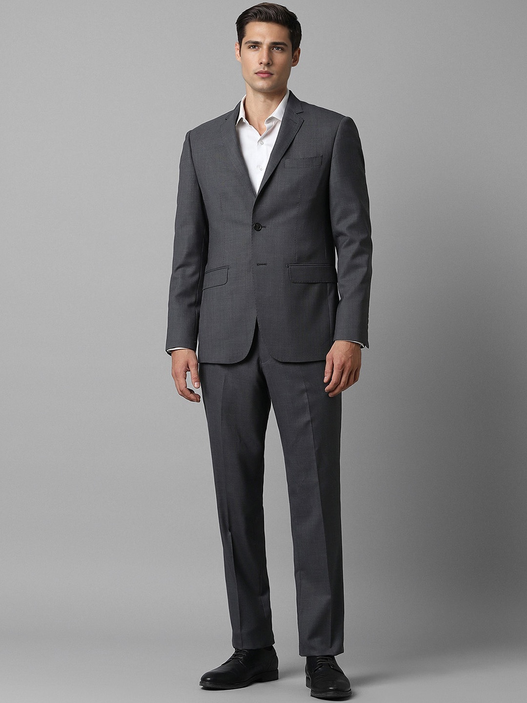 

Luxure by Louis Philippe Textured Slim-Fit Single-Breasted Two-Piece Formal Suit, Grey